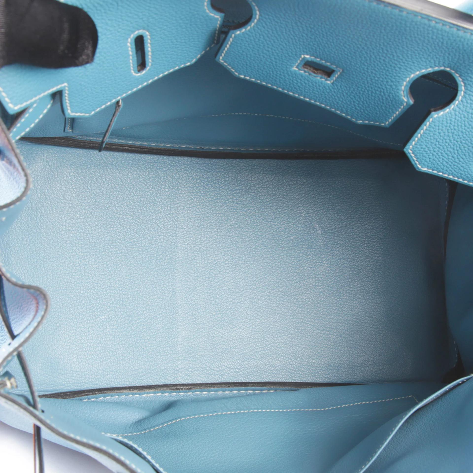 Very Good ( Rank A) HERMÈS Birkin 35 Bleu Jean (75) Togo Palladium hardware Square I (2005) - 11