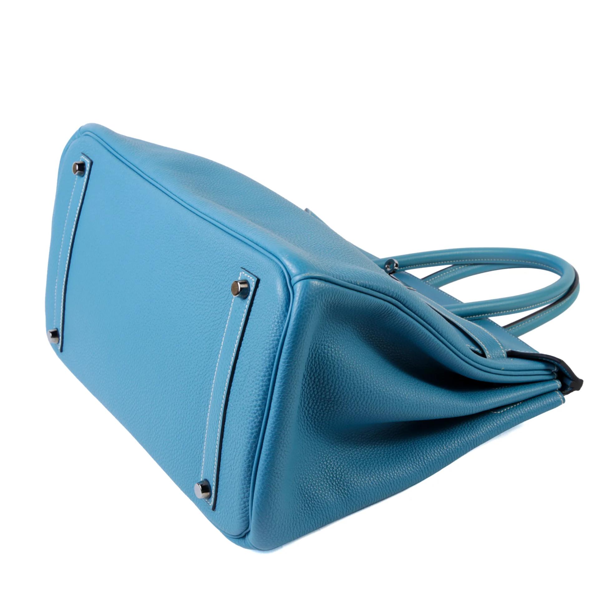Very Good ( Rank A) HERMÈS Birkin 35 Bleu Jean (75) Togo Palladium hardware Square I (2005) - 5