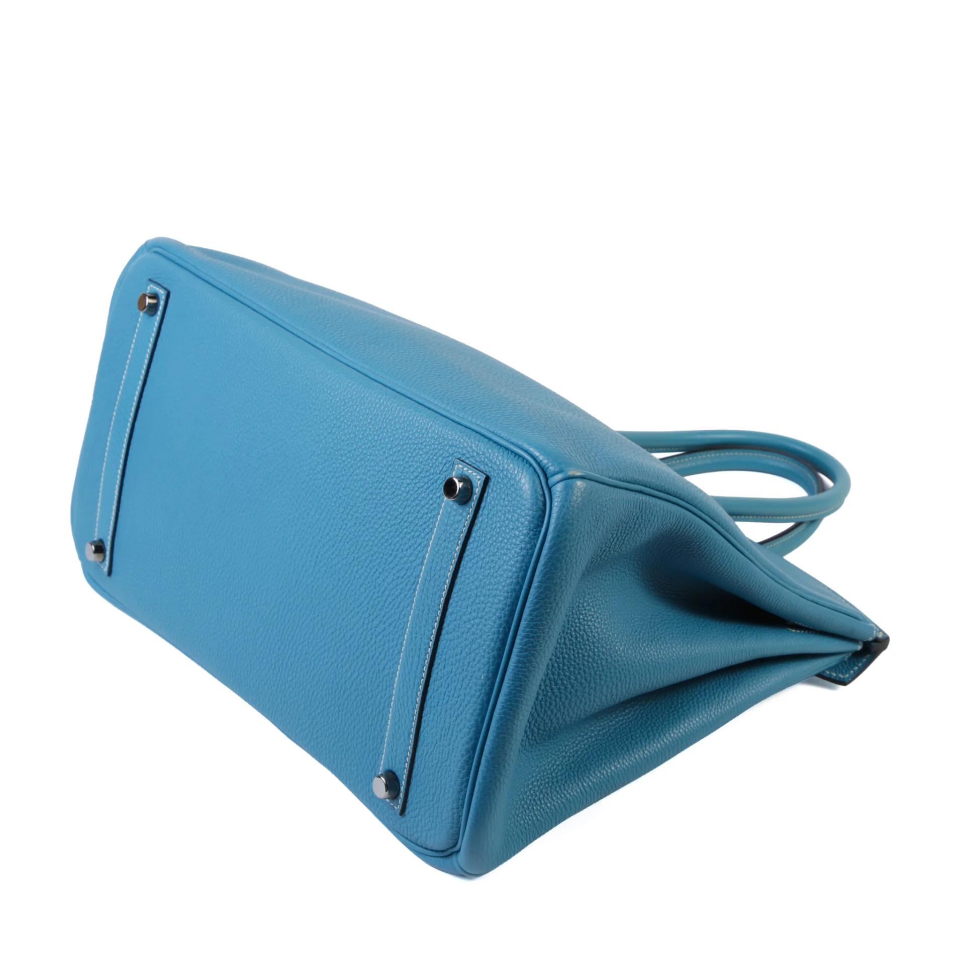 Very Good ( Rank A) HERMÈS Birkin 35 Bleu Jean (75) Togo Palladium hardware Square I (2005) - 7