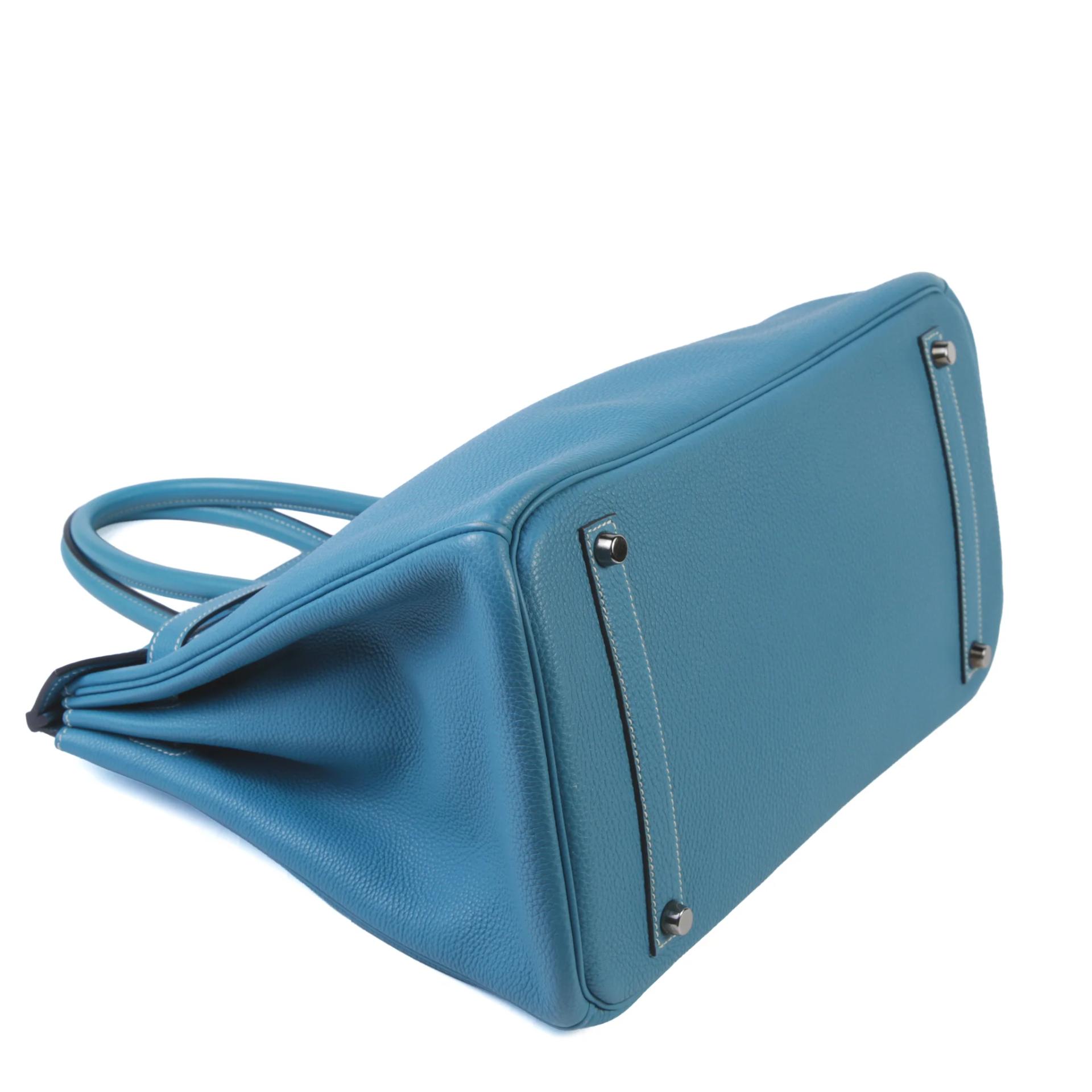 Very Good ( Rank A) HERMÈS Birkin 35 Bleu Jean (75) Togo Palladium hardware Square I (2005) - 4