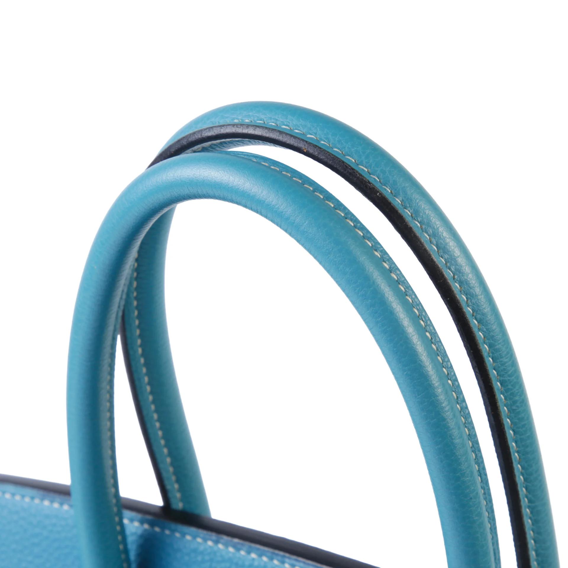 Very Good ( Rank A) HERMÈS Birkin 35 Bleu Jean (75) Togo Palladium hardware Square I (2005) - 3