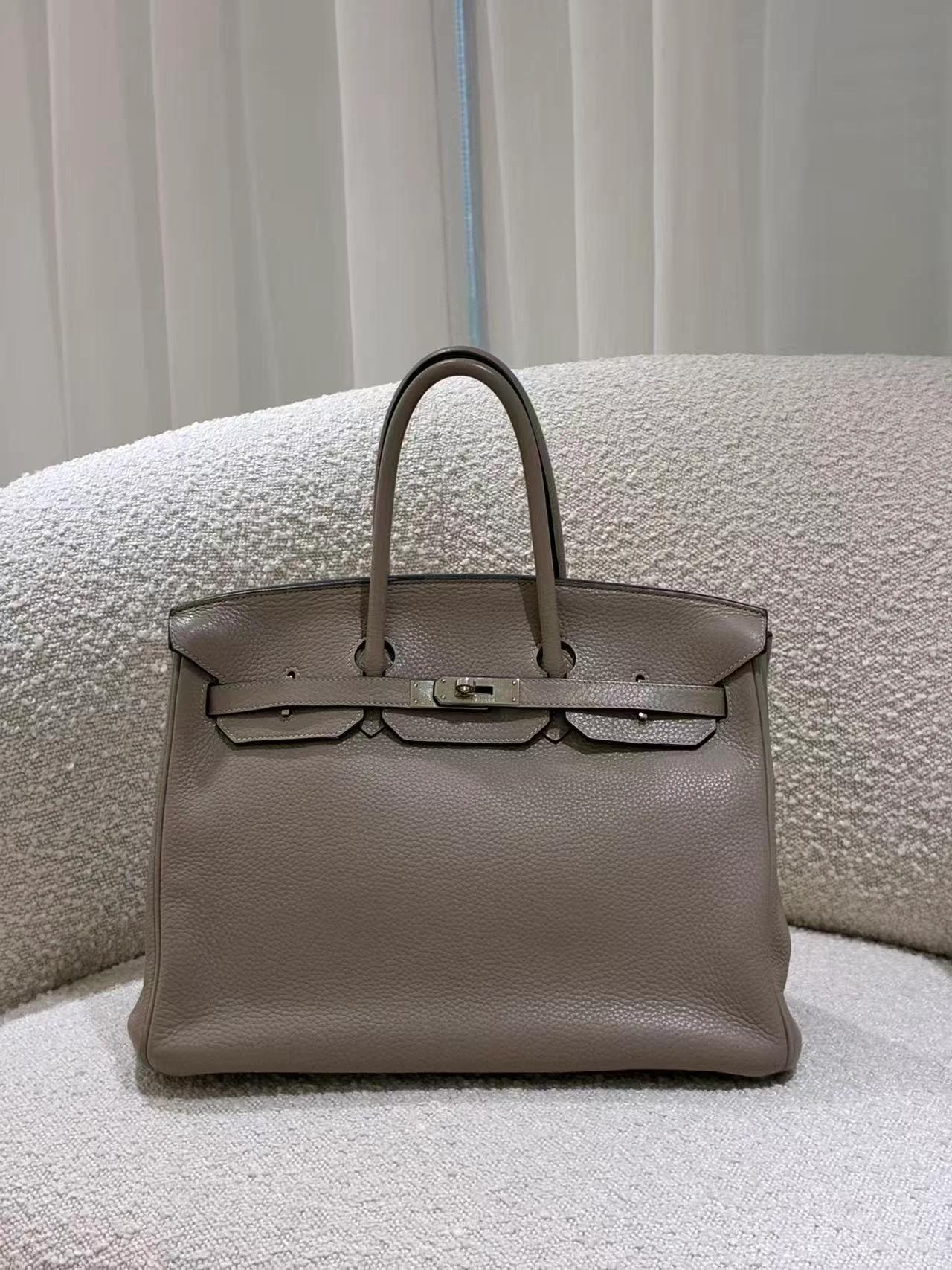 A美品 HERMÈS 愛馬仕 Birkin 35 81 斑鳩灰 Gris Tourterelle Clemence小牛皮 銀扣 □N刻 2010年 - 4