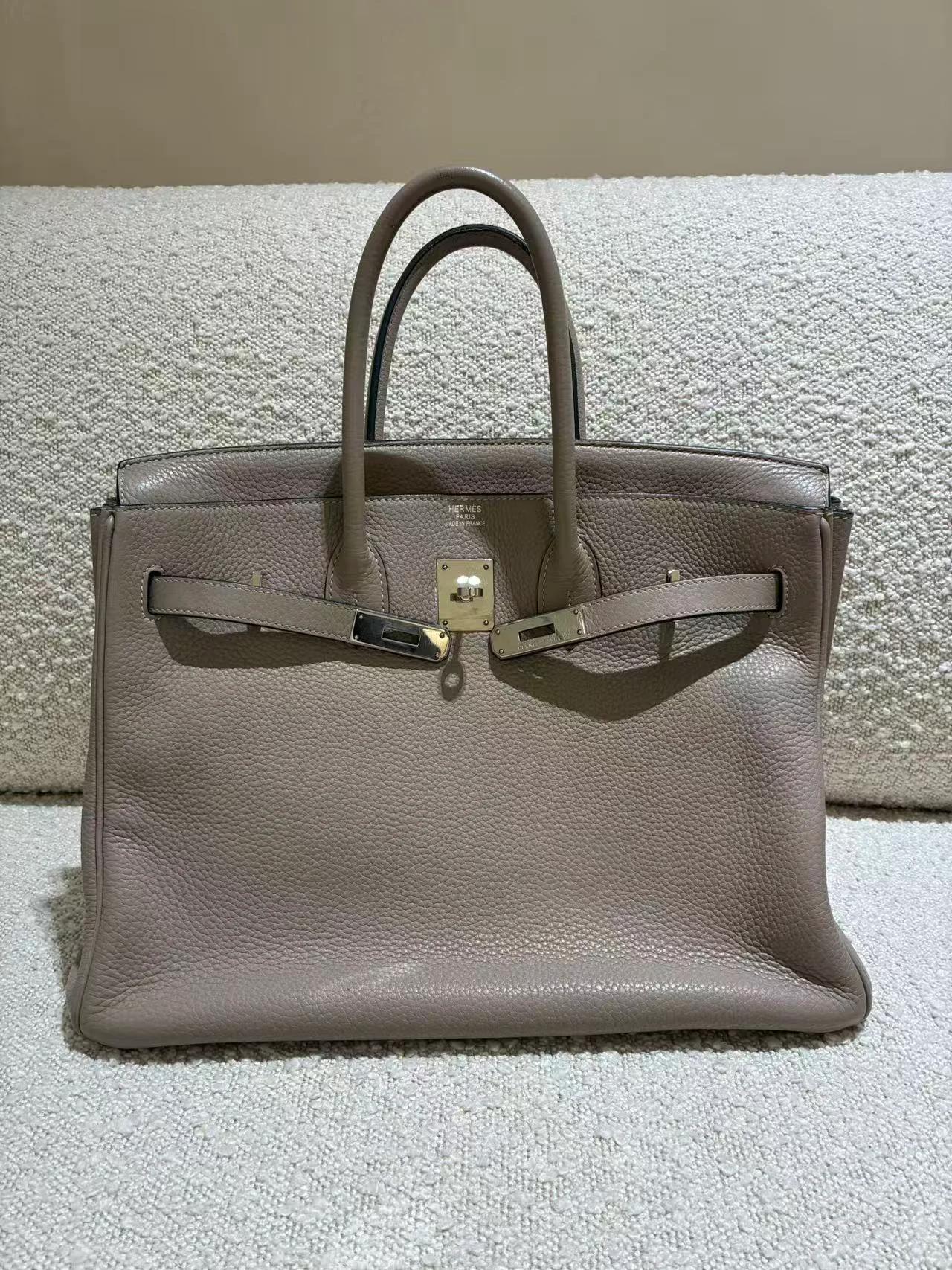 A美品 HERMÈS 愛馬仕 Birkin 35 81 斑鳩灰 Gris Tourterelle Clemence小牛皮 銀扣 □N刻 2010年 - 6