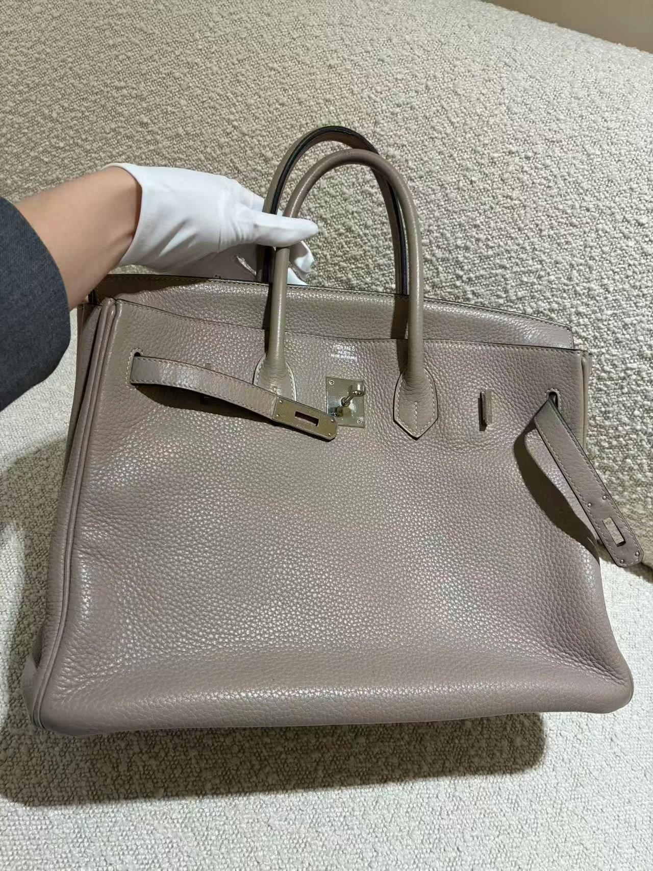 A美品 HERMÈS 愛馬仕 Birkin 35 81 斑鳩灰 Gris Tourterelle Clemence小牛皮 銀扣 □N刻 2010年 - 7