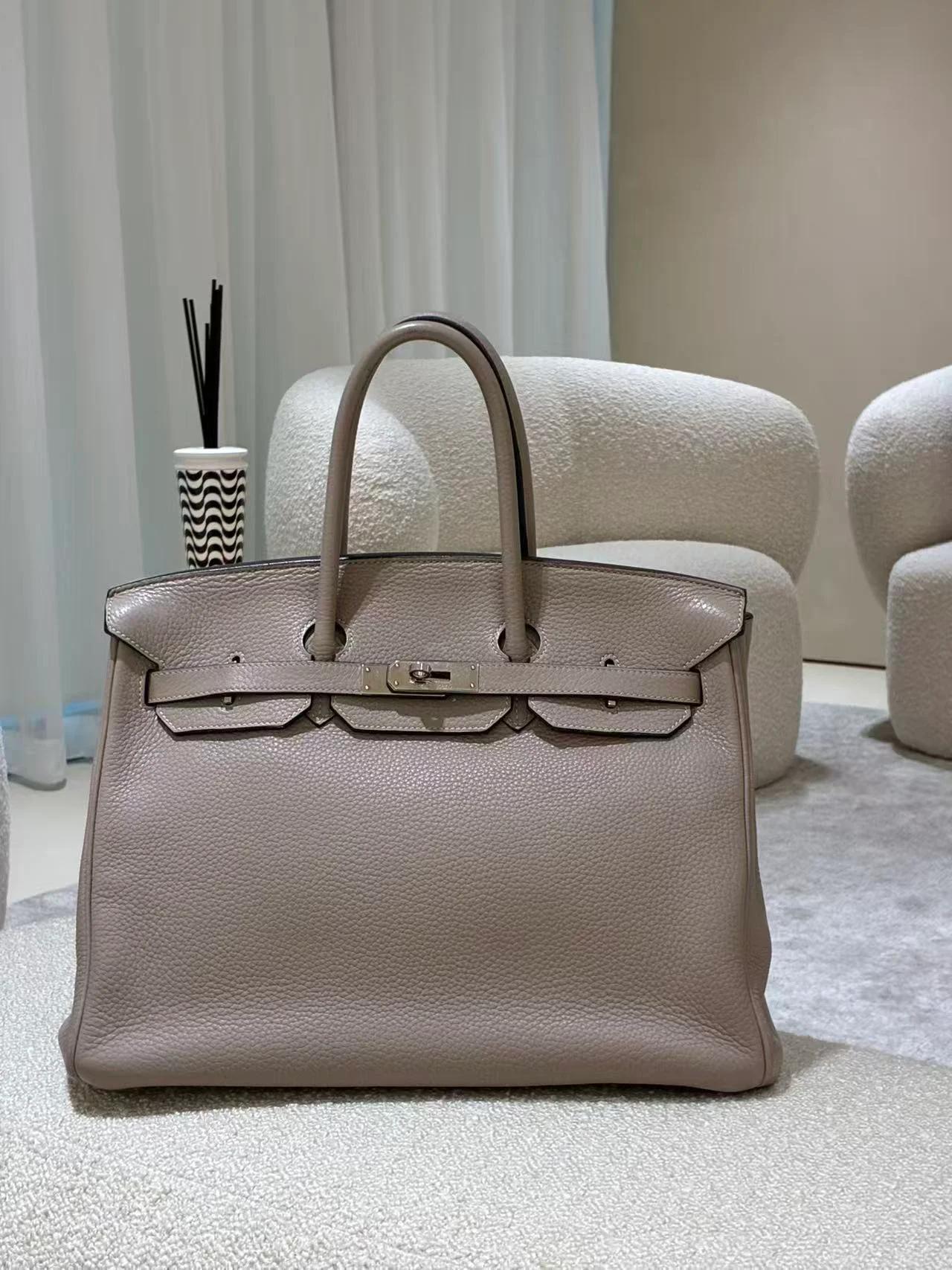 A美品 HERMÈS 愛馬仕 Birkin 35 81 斑鳩灰 Gris Tourterelle Clemence小牛皮 銀扣 □N刻 2010年 - 3