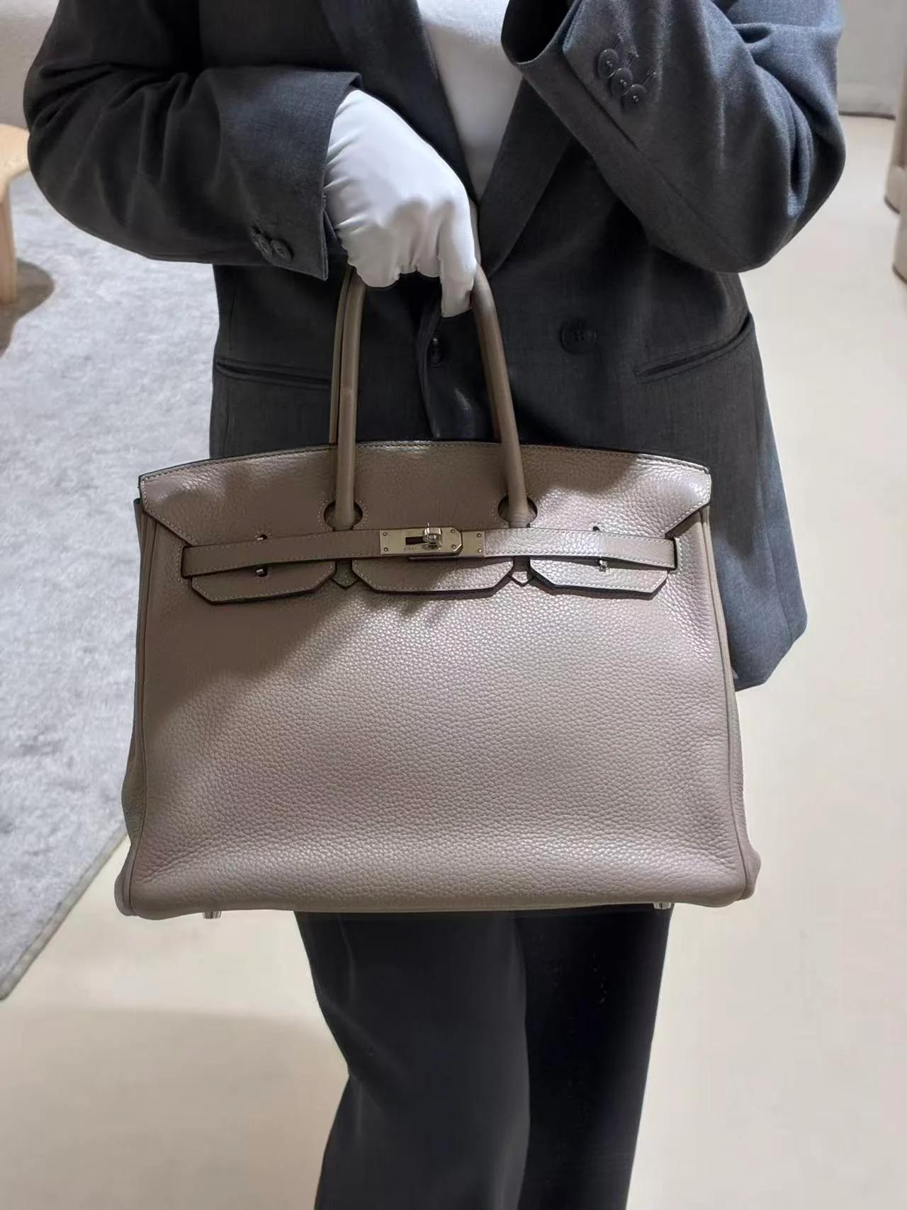 A美品 HERMÈS 愛馬仕 Birkin 35 81 斑鳩灰 Gris Tourterelle Clemence小牛皮 銀扣 □N刻 2010年 - 5