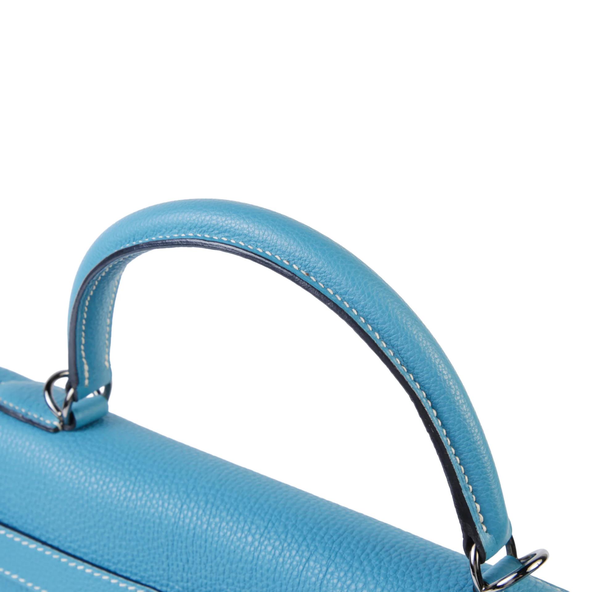 Excellent ( Rank SA ) HERMÈS Kelly 32 Verso Bleu Jean (75) Noir (89) Togo Ruthenium hardware Square J (2006) - 3