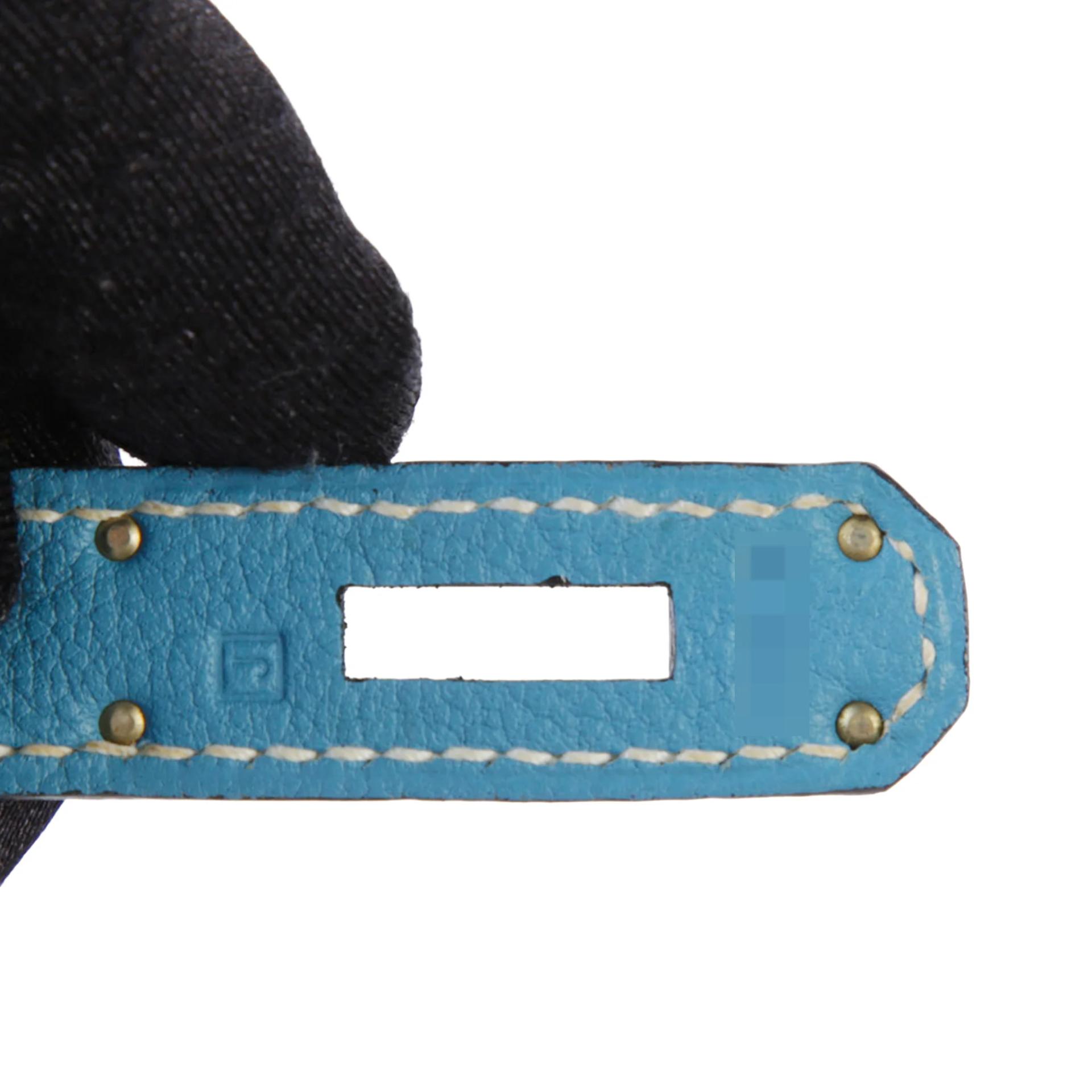 Excellent ( Rank SA ) HERMÈS Kelly 32 Verso Bleu Jean (75) Noir (89) Togo Ruthenium hardware Square J (2006) - 10