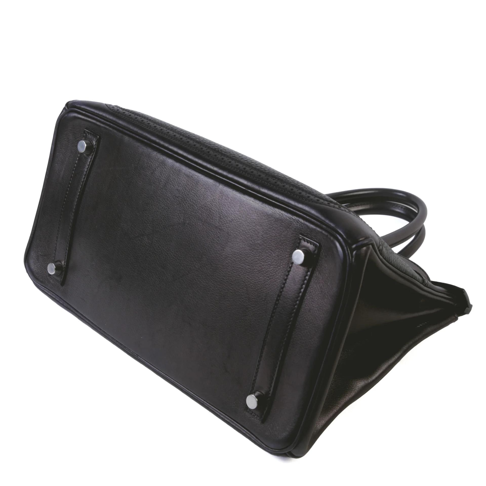 A美品 HERMÈS 愛馬仕 Birkin Ghillies 30 89 黑色 Noir (Black) 76 深藍 Bleu Indigo Clemence小牛皮 Evergrain皮 銀扣 T刻 2015年 - 5