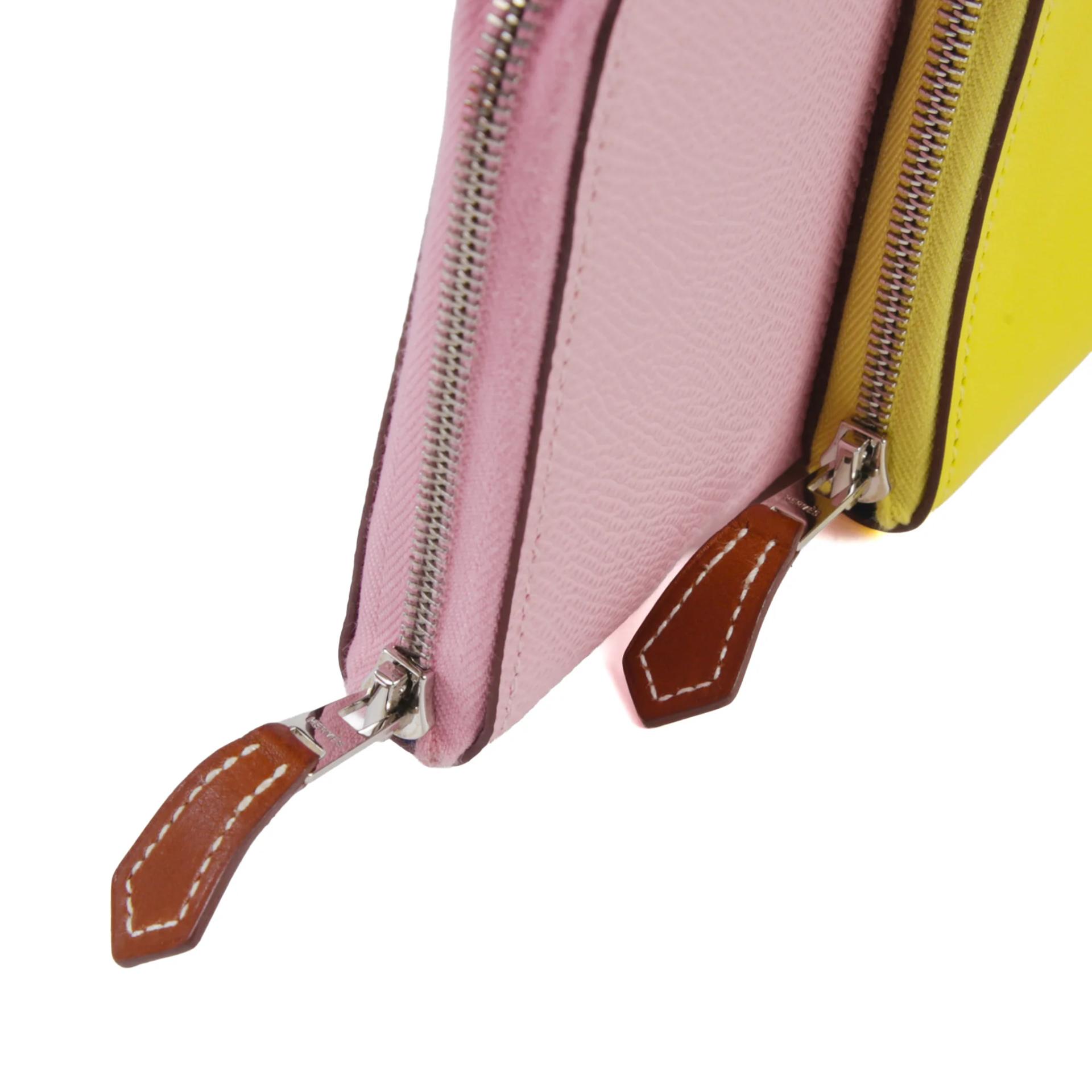 Excellent ( Rank SA ) HERMÈS Nouveau To Go wallet Mauve Sylvestre (X9) Lime (9R) Cuivre (6C) Epsom Swift Palladium hardware B (2023) - 7