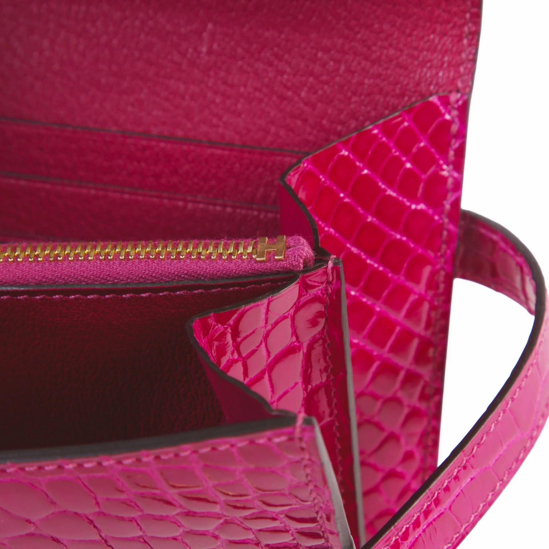 Very Good ( Rank A) HERMÈS Kelly Long wallet Rose Scheherazade (J5) Alligator Gold hardware D (2019) - 11
