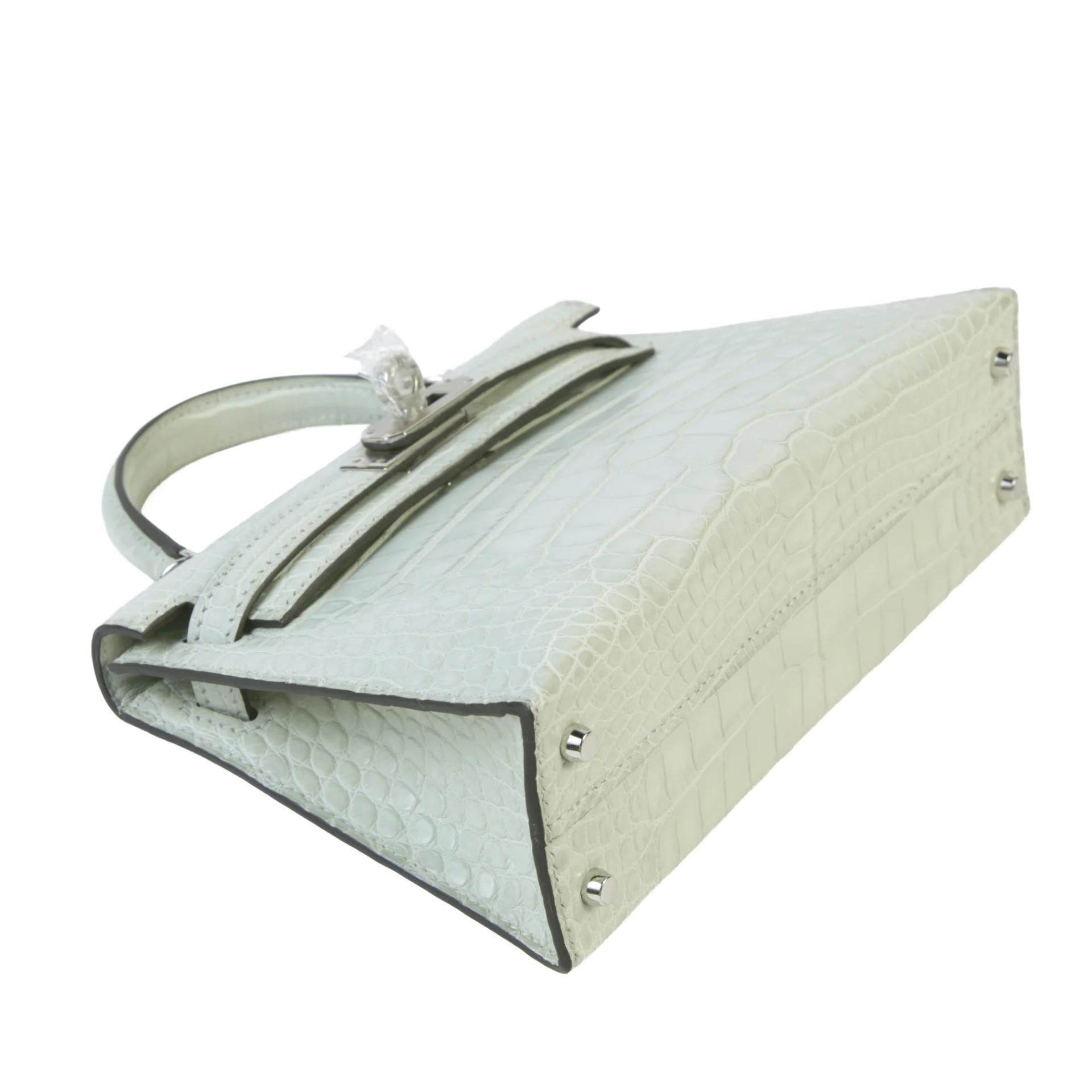 未使用保存品 HERMÈS 愛馬仕 Mini Kelly 二代 0W Gris Neve 冰晶灰 □ 短吻鱷 霧面 銀扣 K刻 2025年 - 4