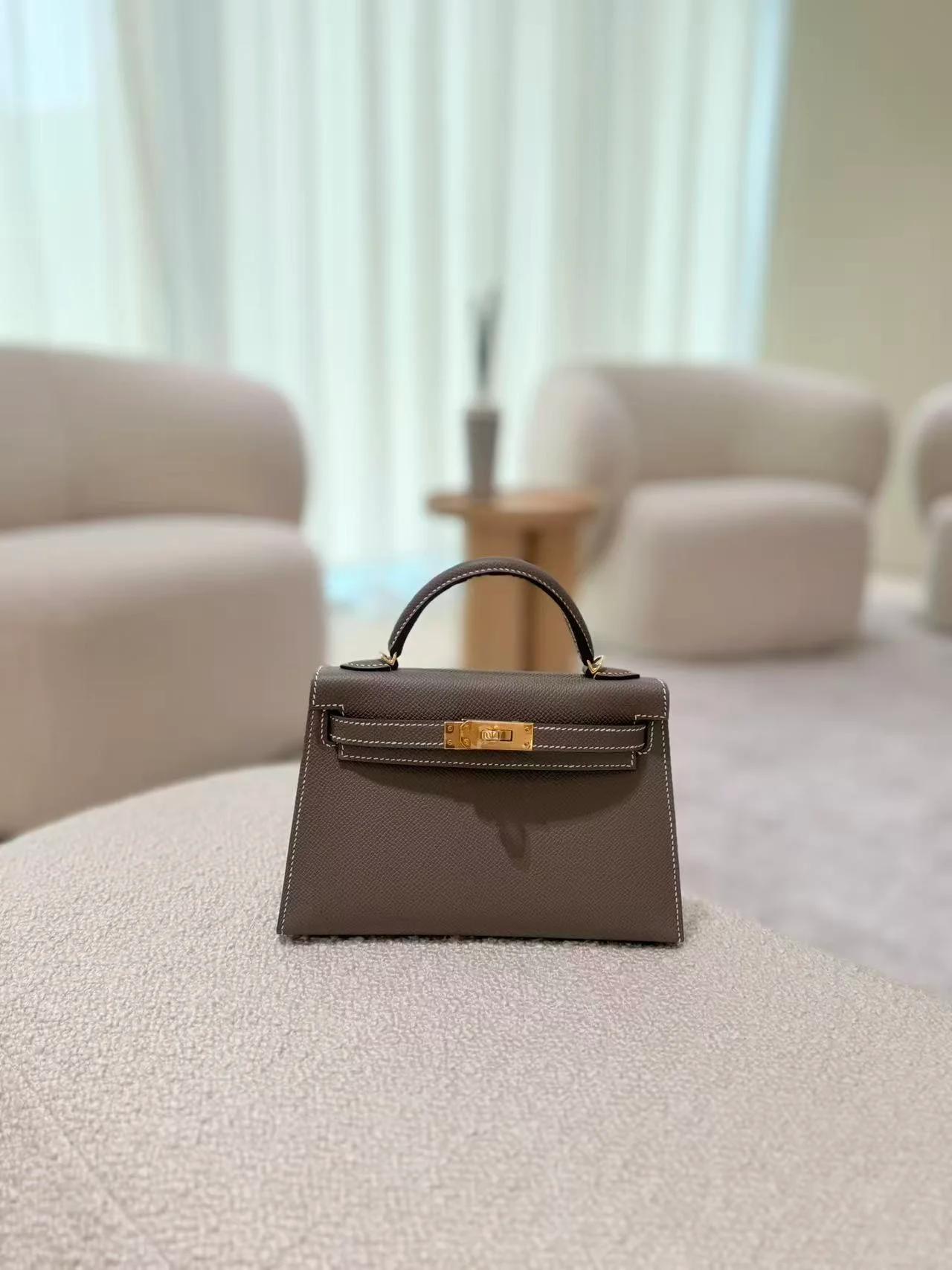 Brand New ( Rank N ) HERMÈS Mini Kelly II Etoupe (18) Epsom Gold hardware G (2026) - 5