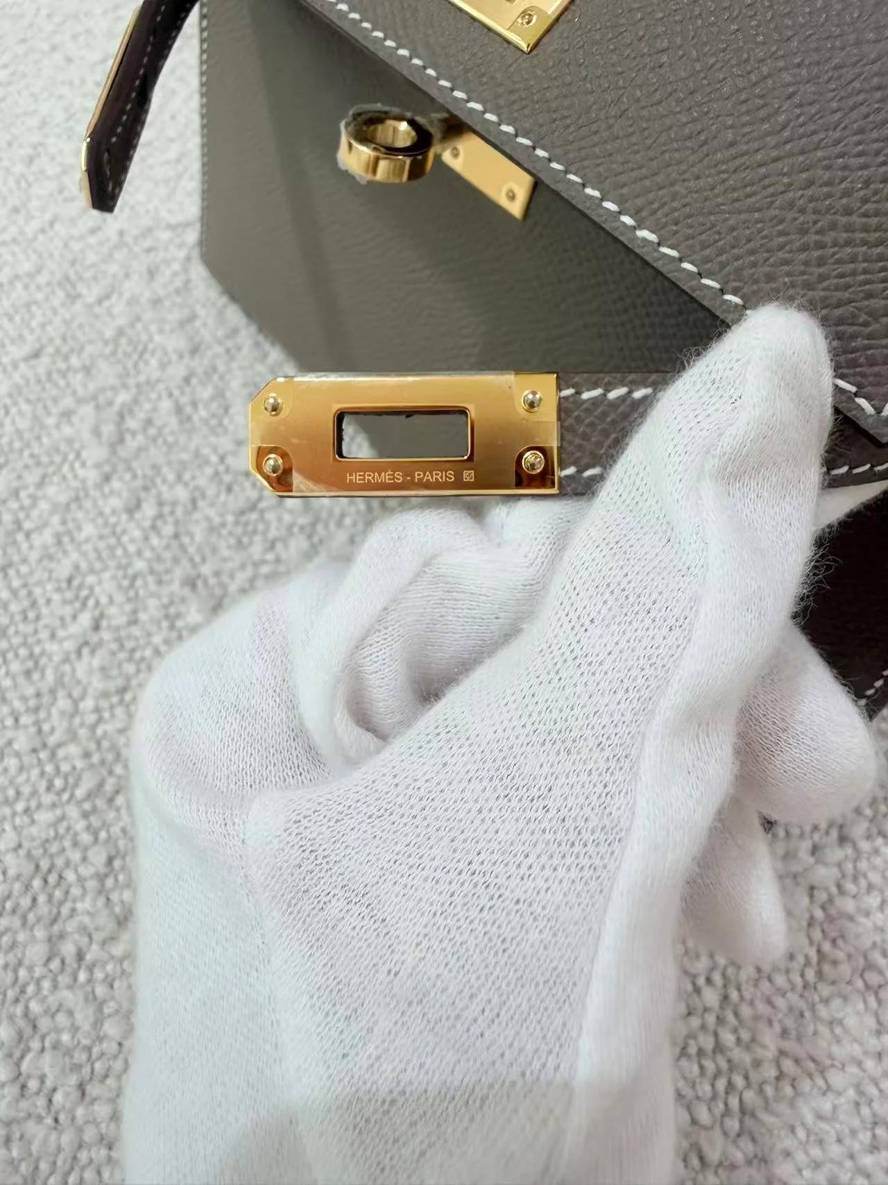 Brand New ( Rank N ) HERMÈS Mini Kelly II Etoupe (18) Epsom Gold hardware G (2026) - 19