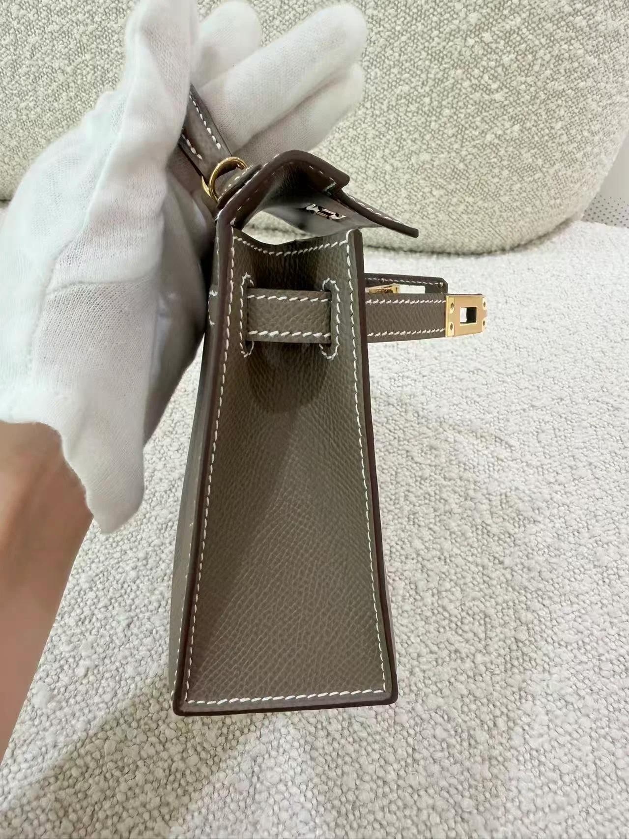 Brand New ( Rank N ) HERMÈS Mini Kelly II Etoupe (18) Epsom Gold hardware G (2026) - 10