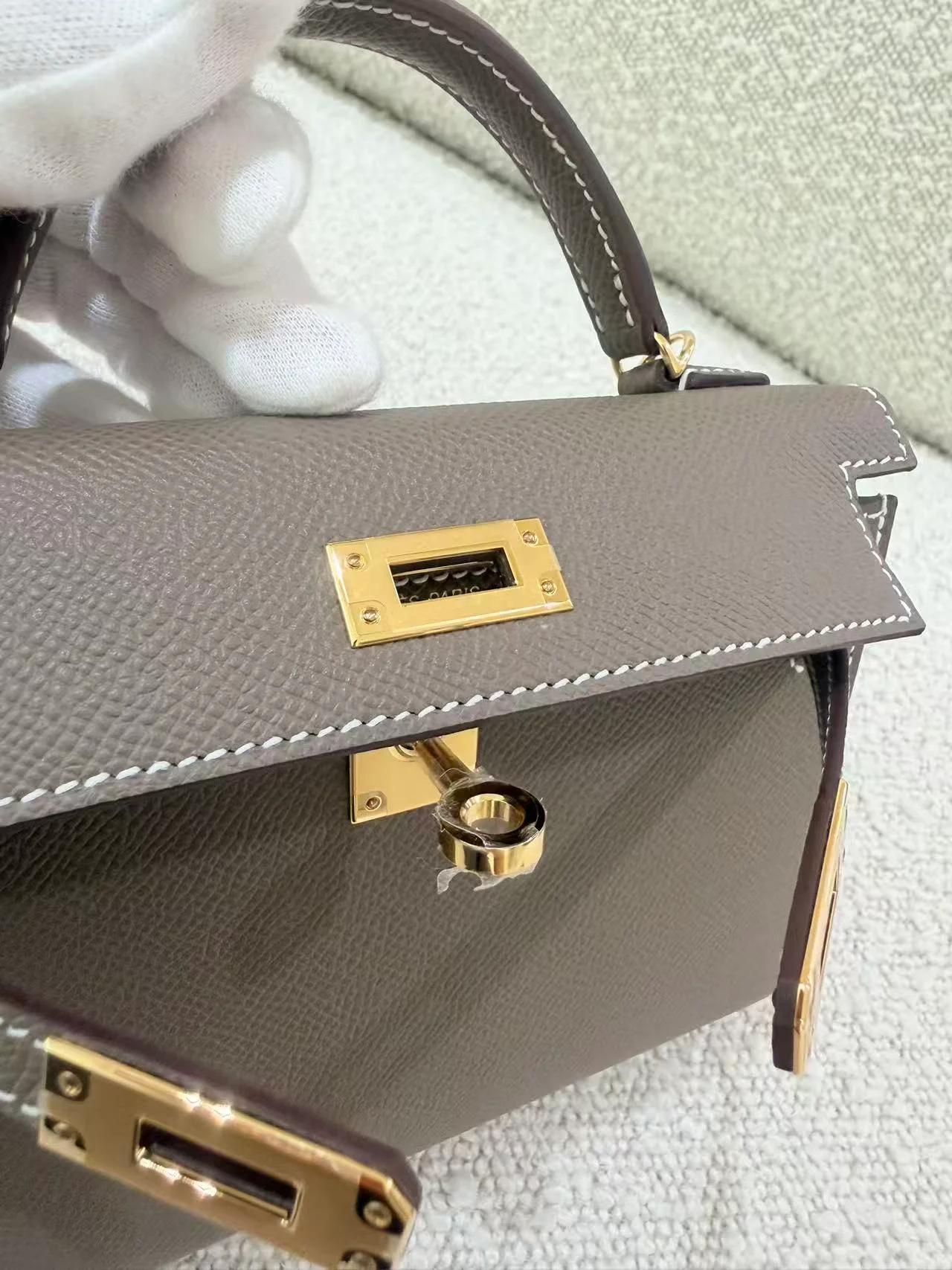 Brand New ( Rank N ) HERMÈS Mini Kelly II Etoupe (18) Epsom Gold hardware G (2026) - 21