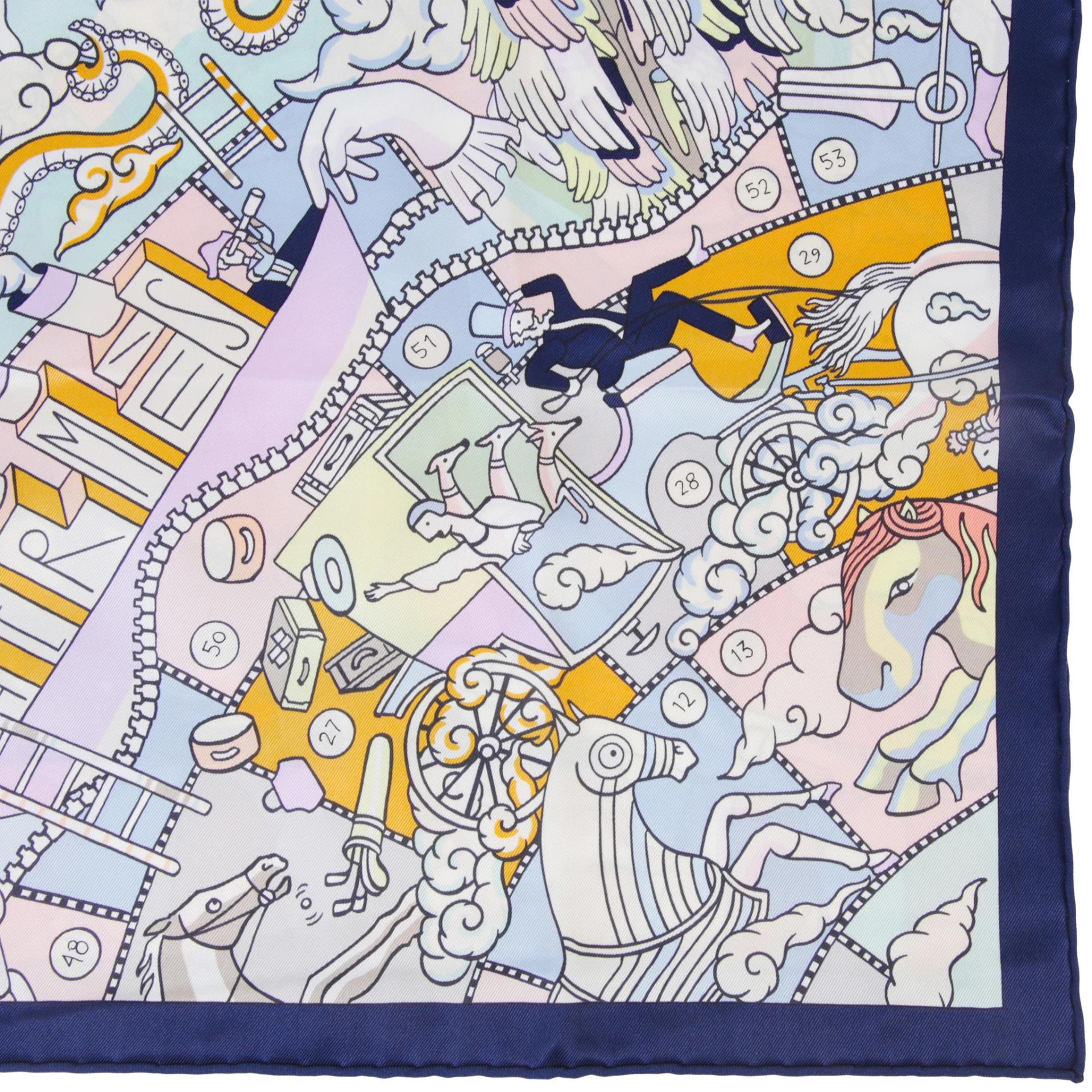 Brand New ( Rank N ) HERMÈS Carre 70 scarf L'EPOPEE D'HERMES Scarf Blue Marine (78) Silk - 3
