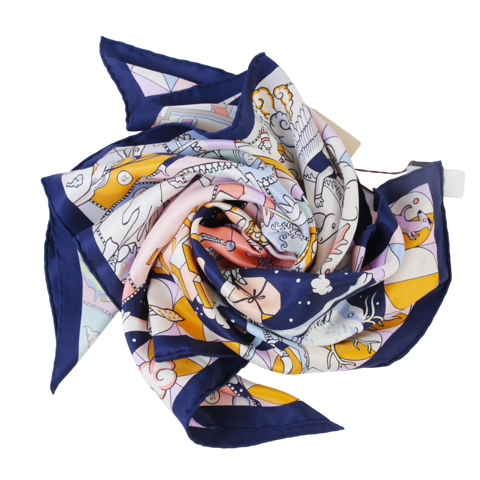 Brand New ( Rank N ) HERMÈS Carre 70 scarf L'EPOPEE D'HERMES Scarf Blue Marine (78) Silk - 4