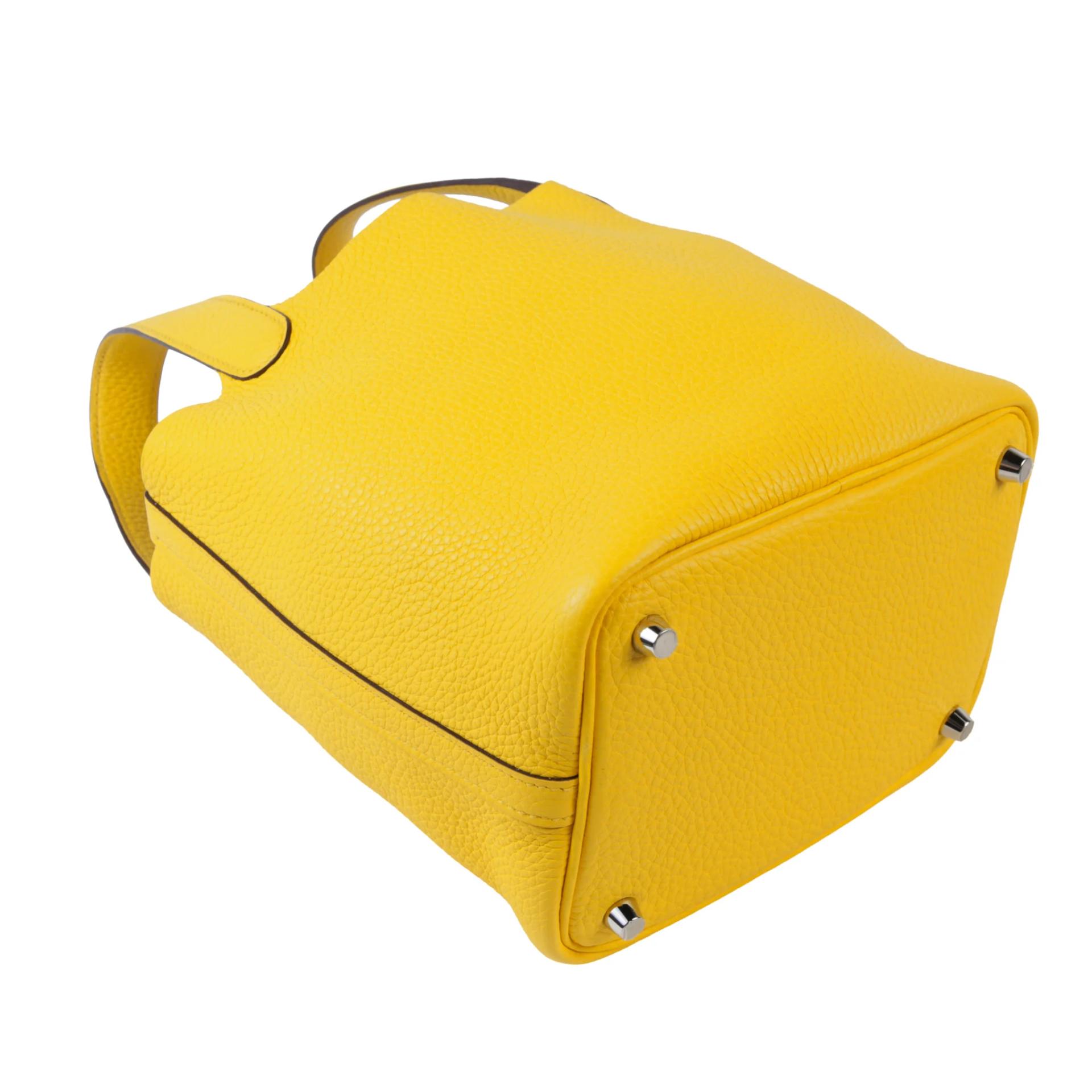 Excellent ( Rank SA ) HERMÈS Picotin Lock PM Jaune de Naples (9O) Clemence Palladium hardware Y (2020) - 6
