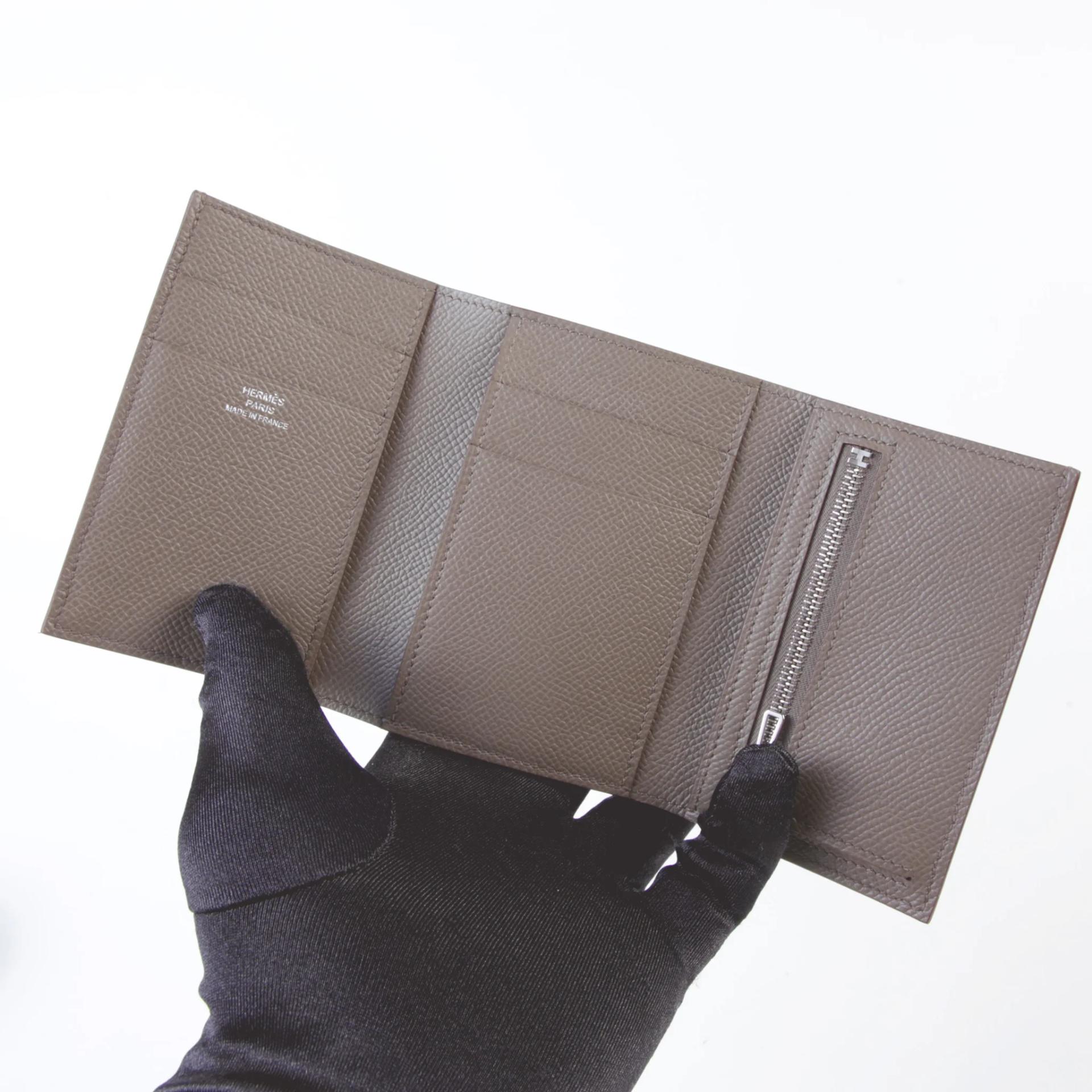 Unused ( Rank NS ) HERMÈS Bearn Combine Tri-fold Wallet Etain (8F) Epsom Palladium hardware Z (2021) - 7
