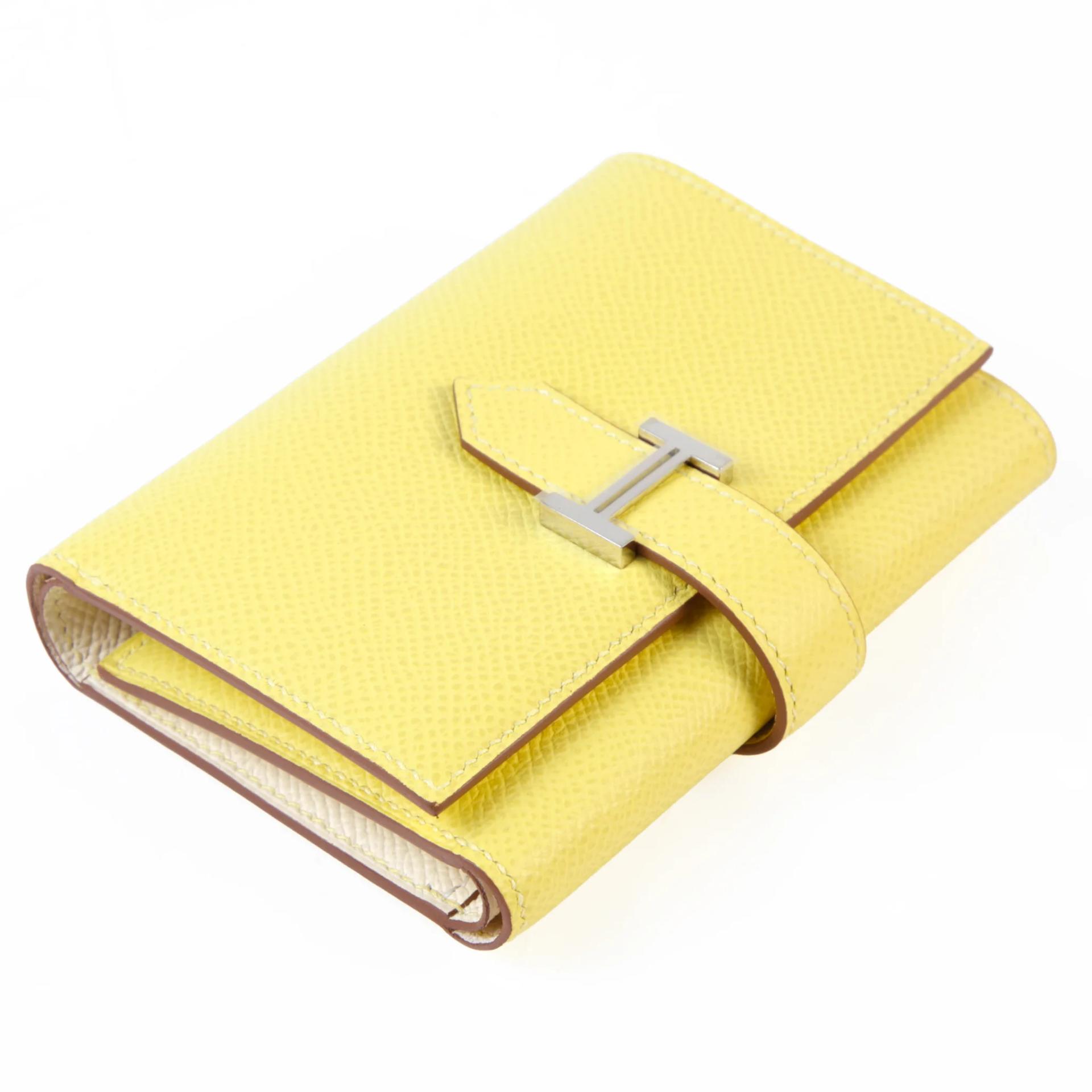 Unused ( Rank NS ) HERMÈS Bearn Combine Tri-fold Wallet Jaune Poussin (1Z) Nata (I2) Epsom Palladium hardware Z (2021) - 3