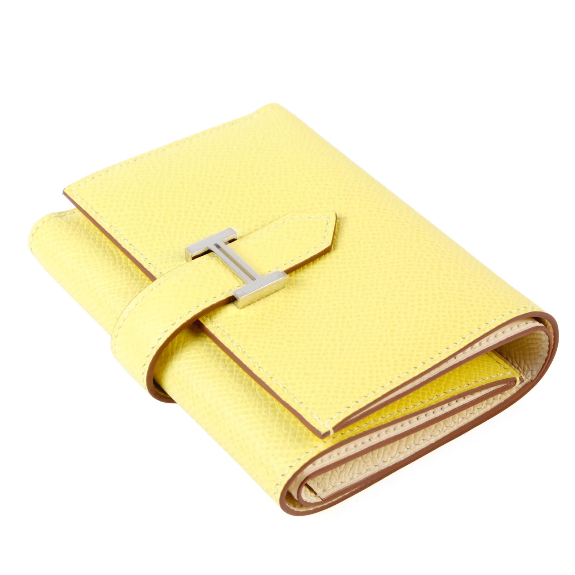 Unused ( Rank NS ) HERMÈS Bearn Combine Tri-fold Wallet Jaune Poussin (1Z) Nata (I2) Epsom Palladium hardware Z (2021) - 4