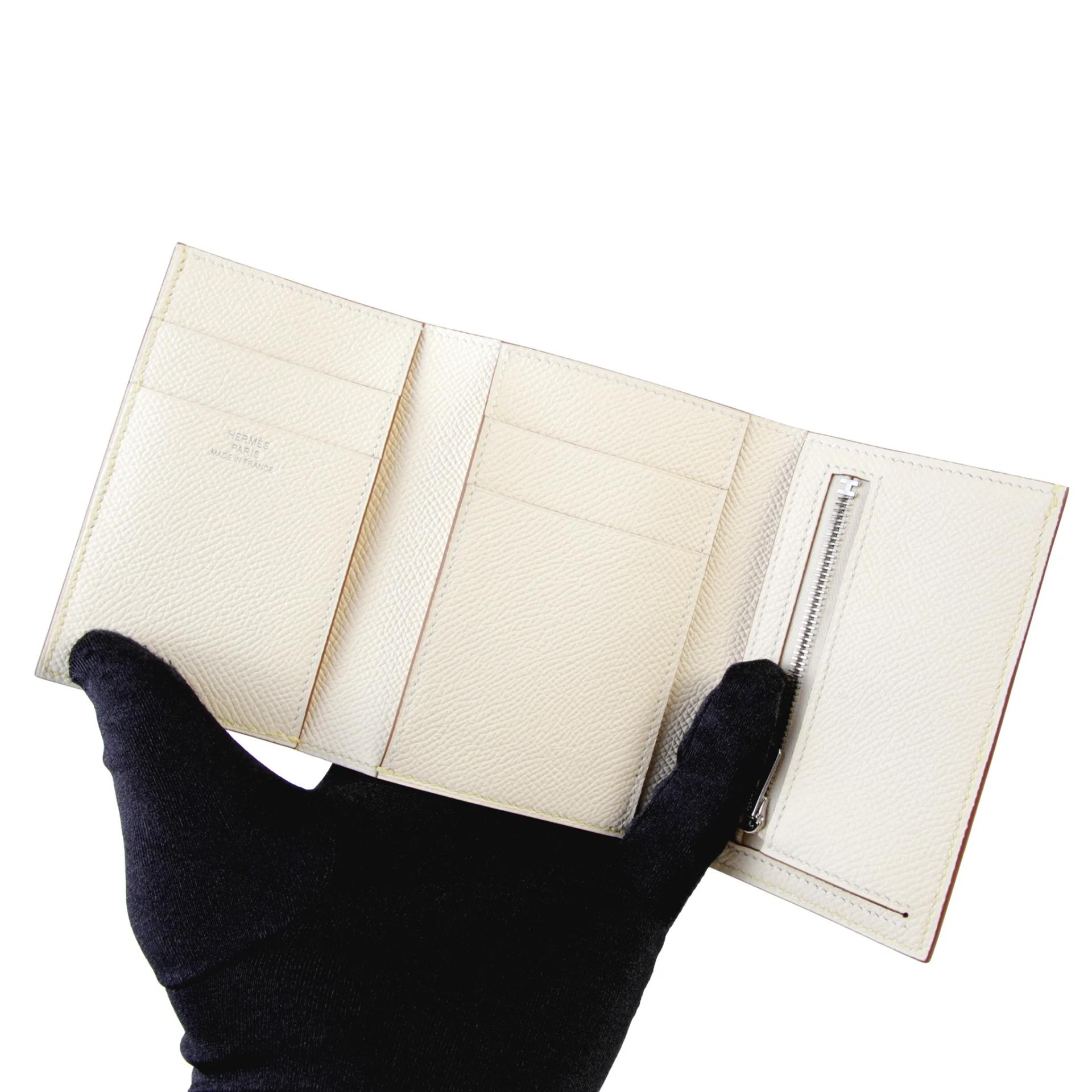 Unused ( Rank NS ) HERMÈS Bearn Combine Tri-fold Wallet Jaune Poussin (1Z) Nata (I2) Epsom Palladium hardware Z (2021) - 6