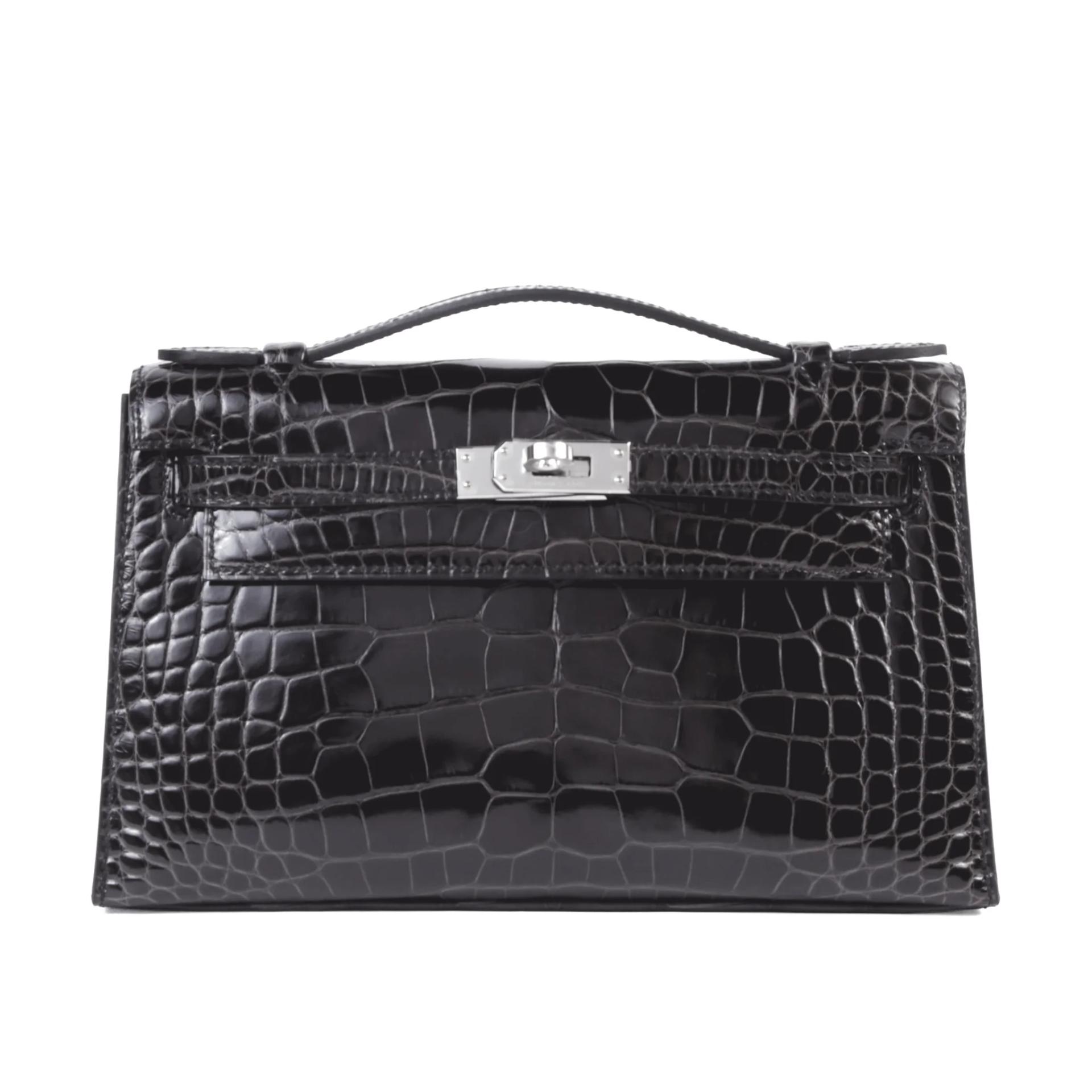 Unused ( Rank NS ) HERMÈS Kelly Pochette Verso Graphite (88) Nata (I2) Shiny Alligator Palladium hardware K (2025) - 1