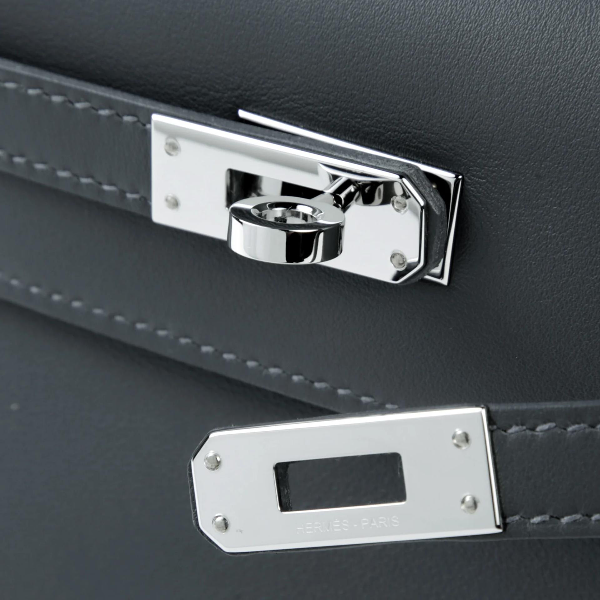 Excellent ( Rank SA ) HERMÈS Kelly Pochette Gris misty (H0) Swift Palladium hardware G (2026) - 8