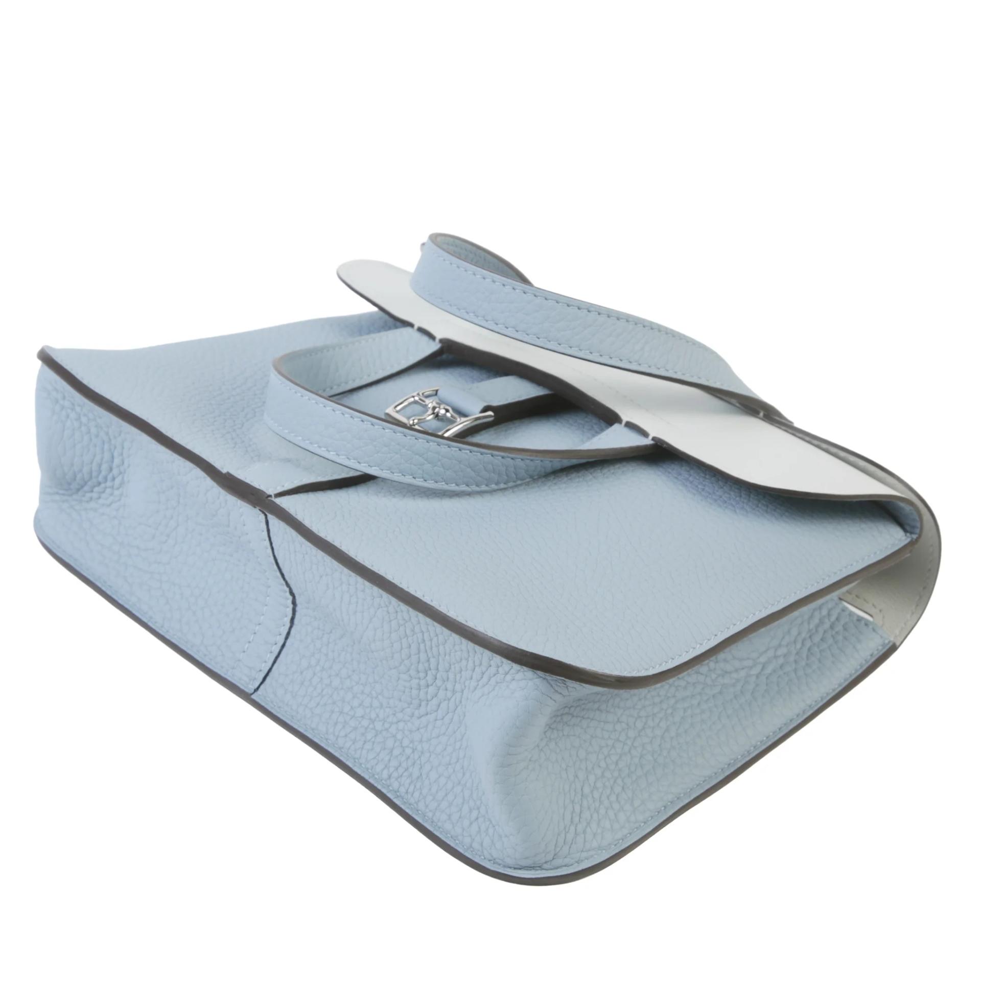 Excellent ( Rank SA ) HERMÈS Halzan 25 Verso Bleu Lin (J7) Gris Perle (80) Clemence Palladium hardware G (2026) - 4