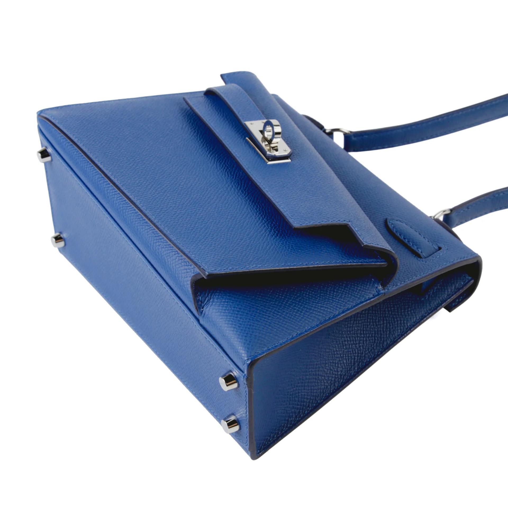 Excellent ( Rank SA ) HERMÈS Limited Edition Kelly 20 en Desordre Bleu Tie (P5) Epsom Palladium hardware K (2025) - 4