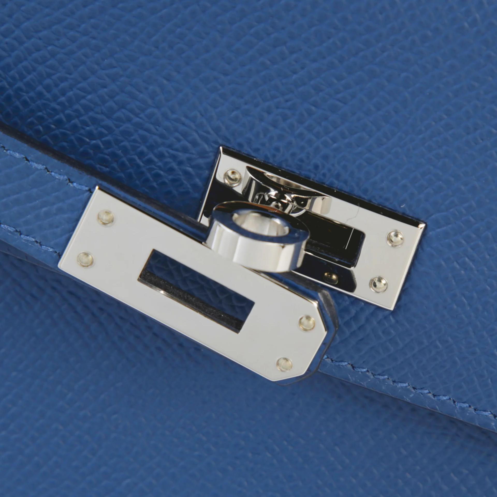Excellent ( Rank SA ) HERMÈS Limited Edition Kelly 20 en Desordre Bleu Tie (P5) Epsom Palladium hardware K (2025) - 6