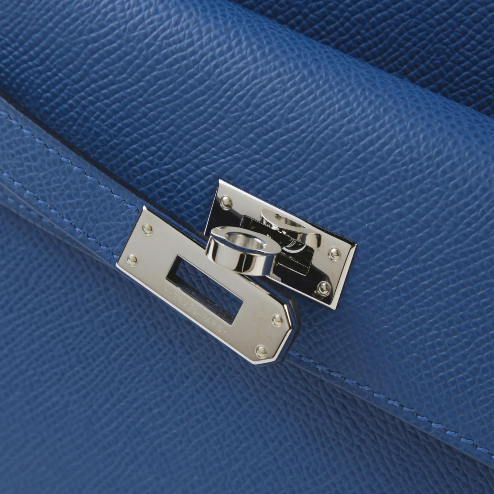 Excellent ( Rank SA ) HERMÈS Limited Edition Kelly 20 en Desordre Bleu Tie (P5) Epsom Palladium hardware K (2025) - 10