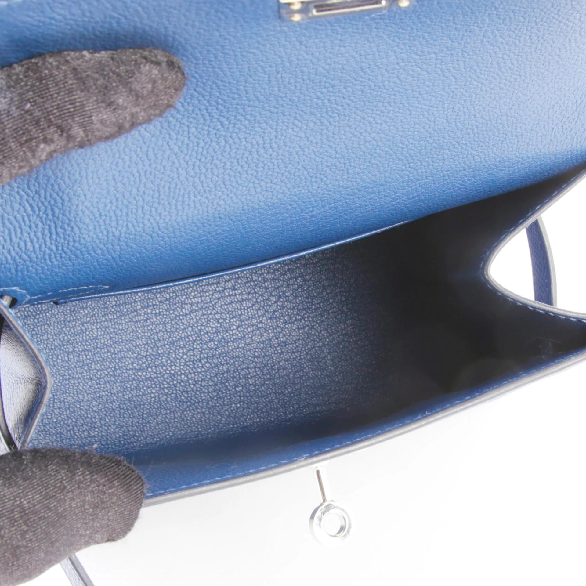 Excellent ( Rank SA ) HERMÈS Limited Edition Kelly 20 en Desordre Bleu Tie (P5) Epsom Palladium hardware K (2025) - 7
