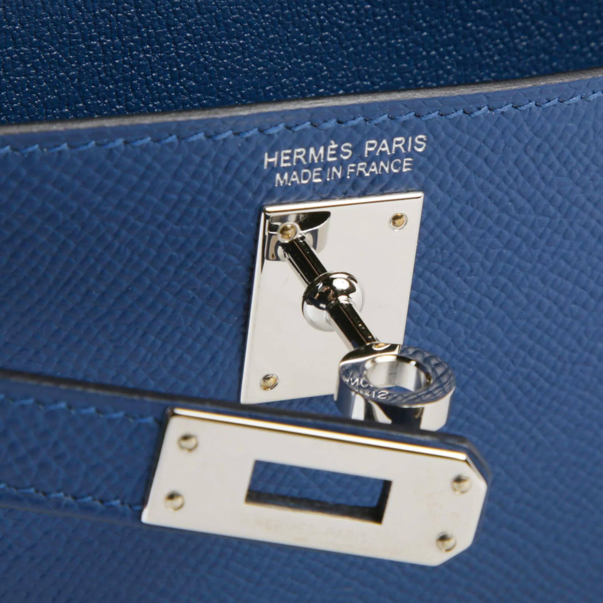 Excellent ( Rank SA ) HERMÈS Limited Edition Kelly 20 en Desordre Bleu Tie (P5) Epsom Palladium hardware K (2025) - 11