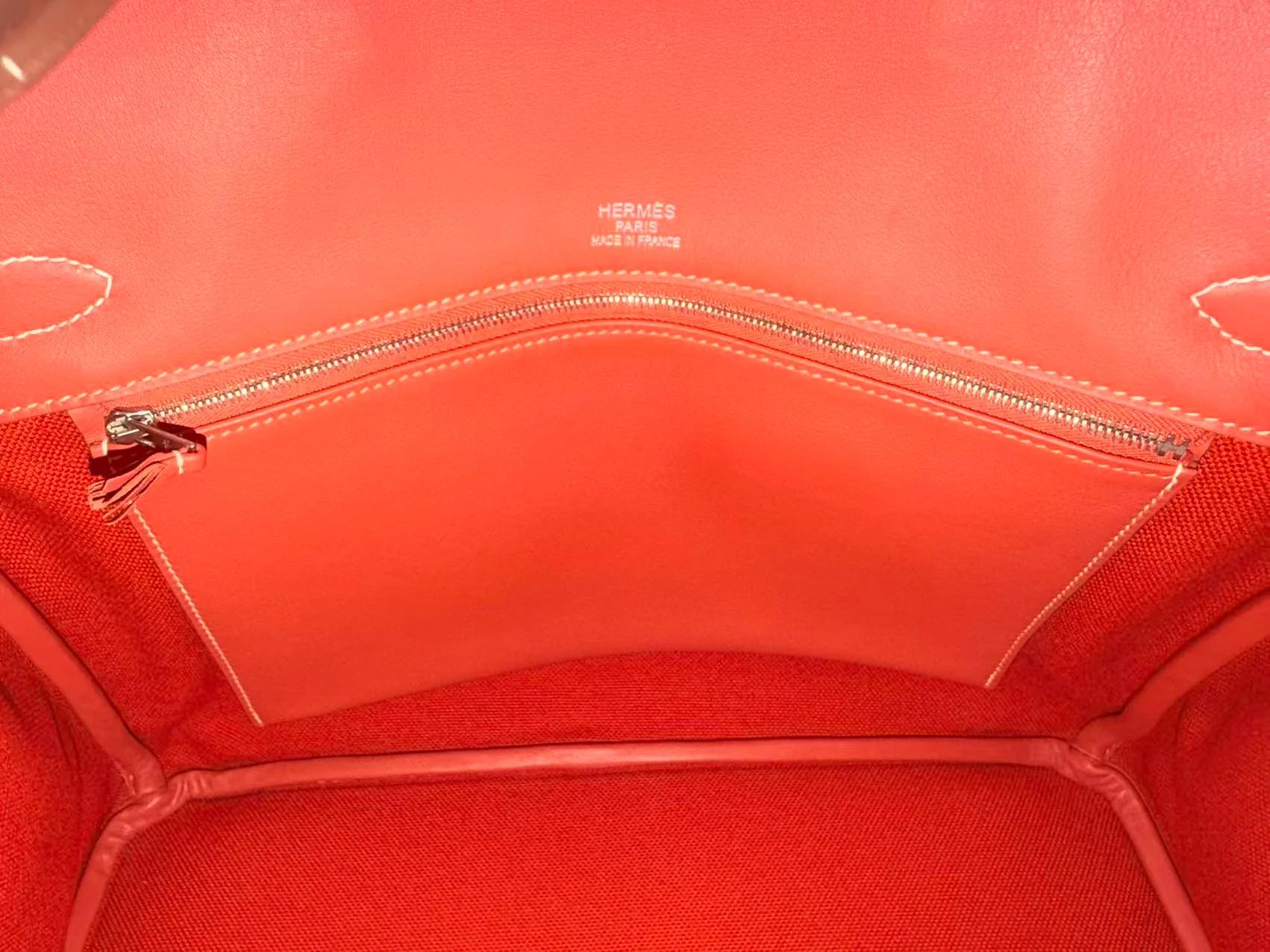 Excellent ( Rank SA ) HERMÈS Birkin Ghillies 35 Sanguine (9M) Swift Toile H canvas Palladium hardware Square Q (2013) - 25