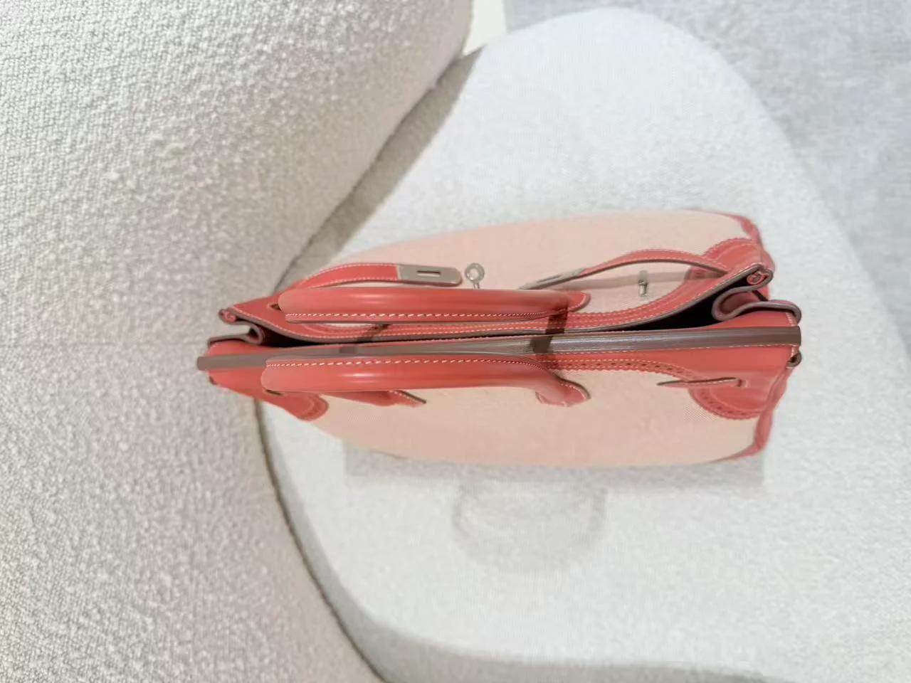 Excellent ( Rank SA ) HERMÈS Birkin Ghillies 35 Sanguine (9M) Swift Toile H canvas Palladium hardware Square Q (2013) - 23