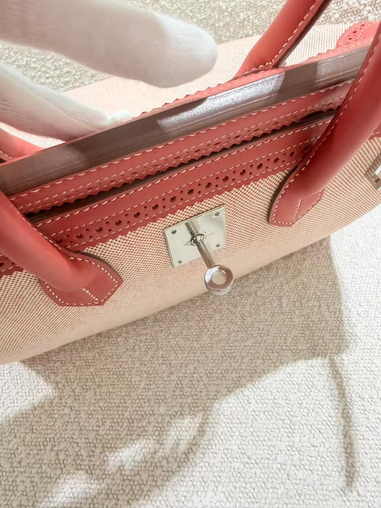 Excellent ( Rank SA ) HERMÈS Birkin Ghillies 35 Sanguine (9M) Swift Toile H canvas Palladium hardware Square Q (2013) - 22