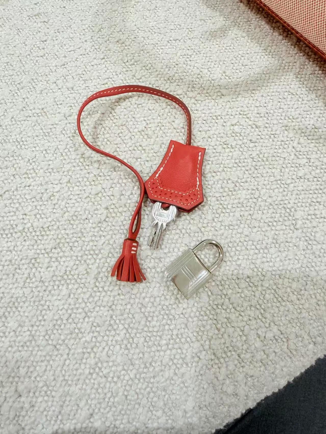 Excellent ( Rank SA ) HERMÈS Birkin Ghillies 35 Sanguine (9M) Swift Toile H canvas Palladium hardware Square Q (2013) - 26