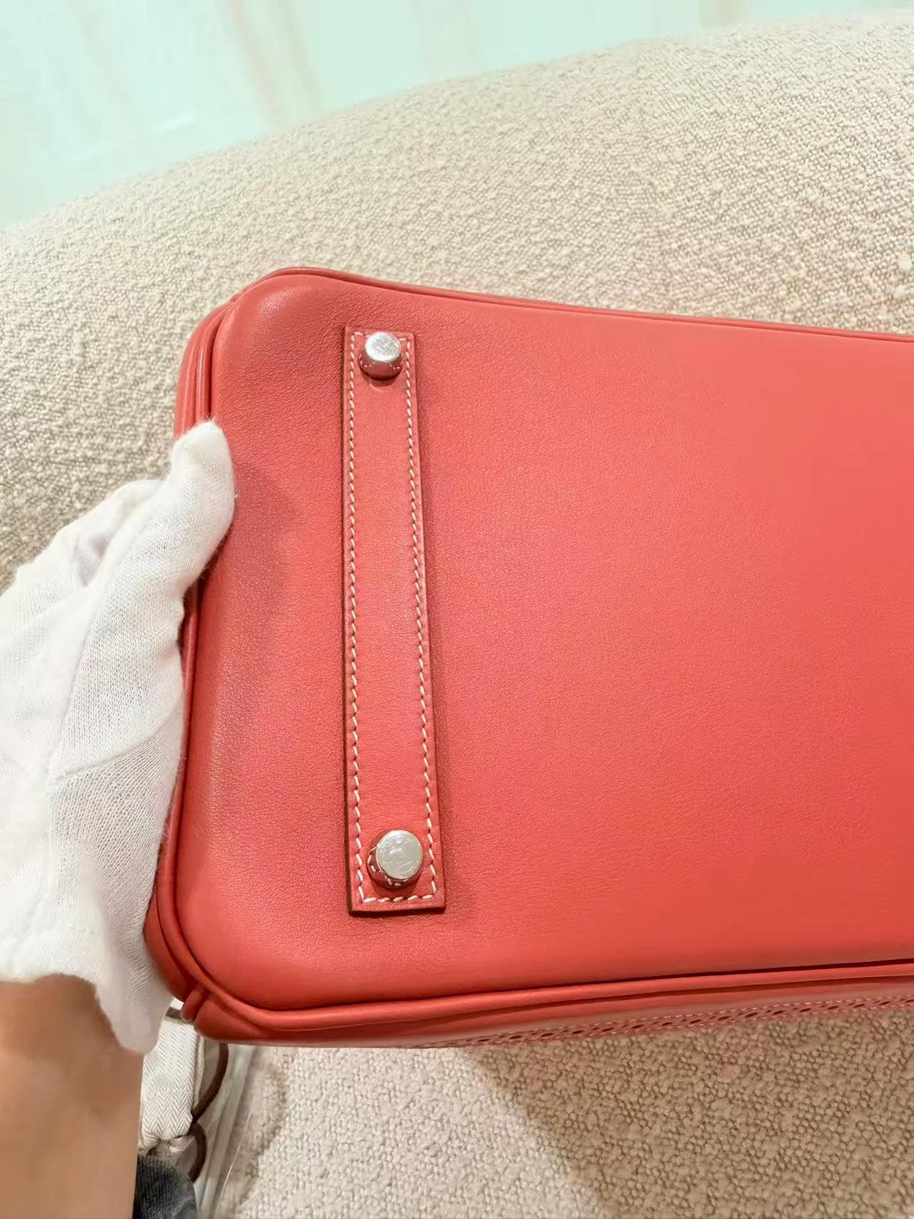 Excellent ( Rank SA ) HERMÈS Birkin Ghillies 35 Sanguine (9M) Swift Toile H canvas Palladium hardware Square Q (2013) - 14