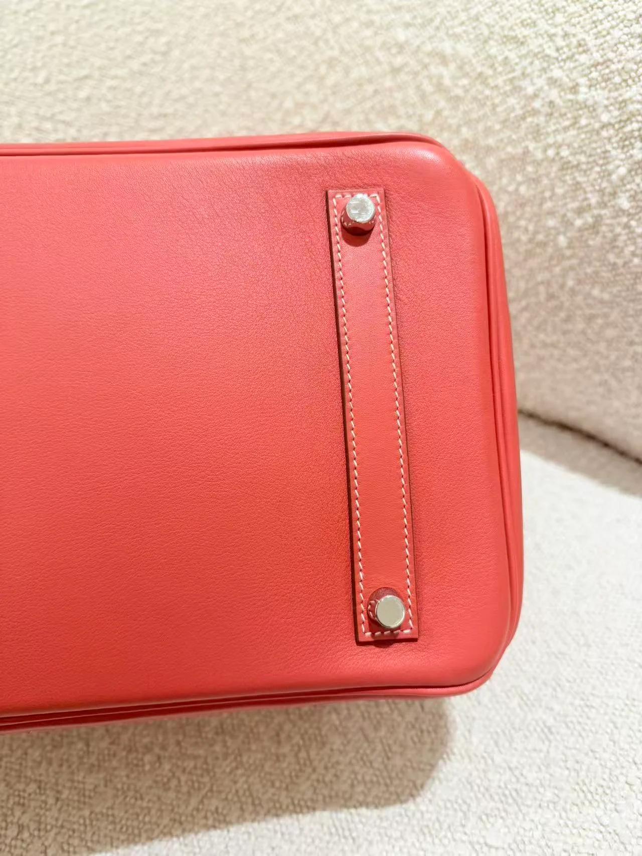 Excellent ( Rank SA ) HERMÈS Birkin Ghillies 35 Sanguine (9M) Swift Toile H canvas Palladium hardware Square Q (2013) - 15