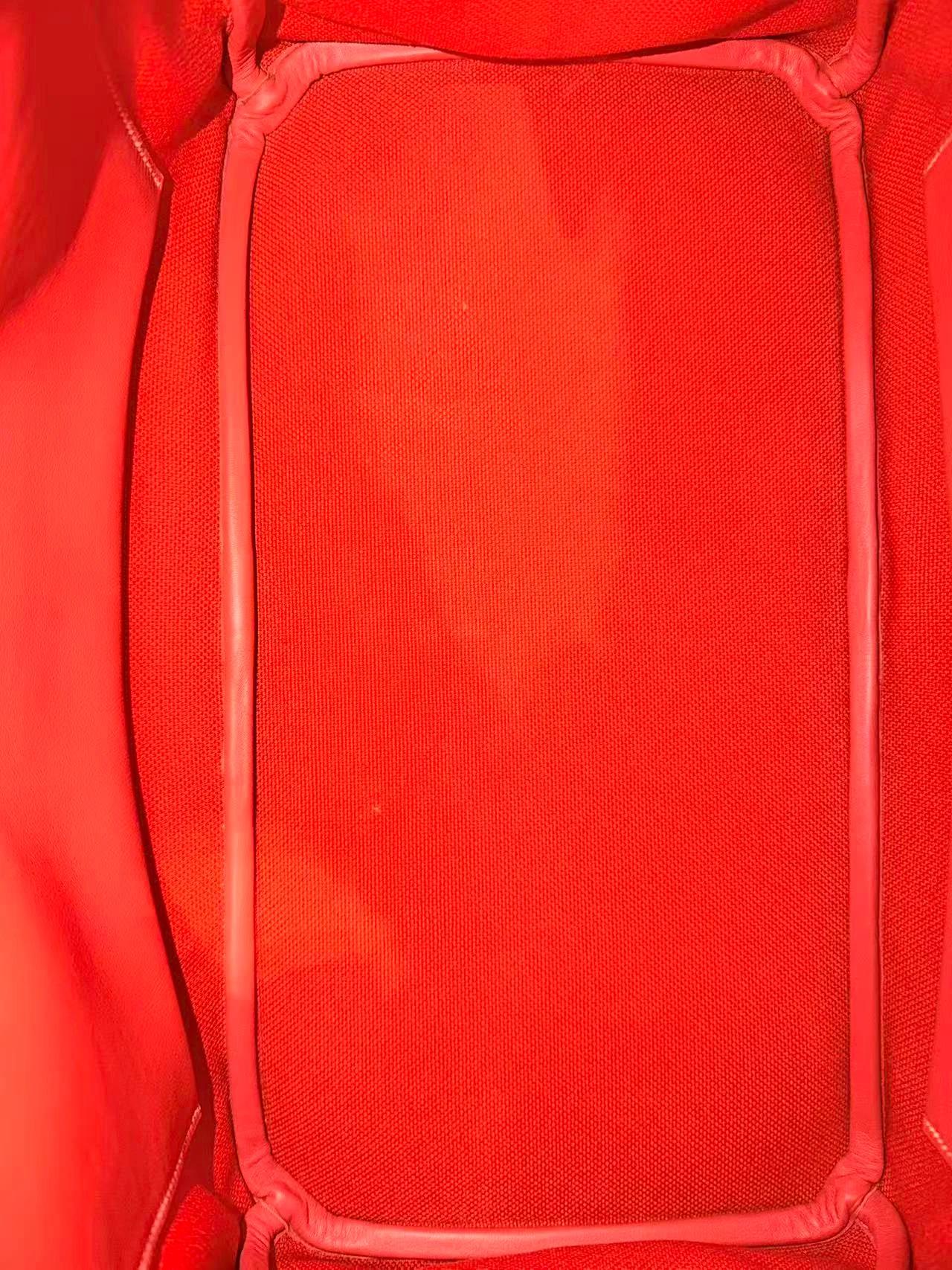 Excellent ( Rank SA ) HERMÈS Birkin Ghillies 35 Sanguine (9M) Swift Toile H canvas Palladium hardware Square Q (2013) - 24