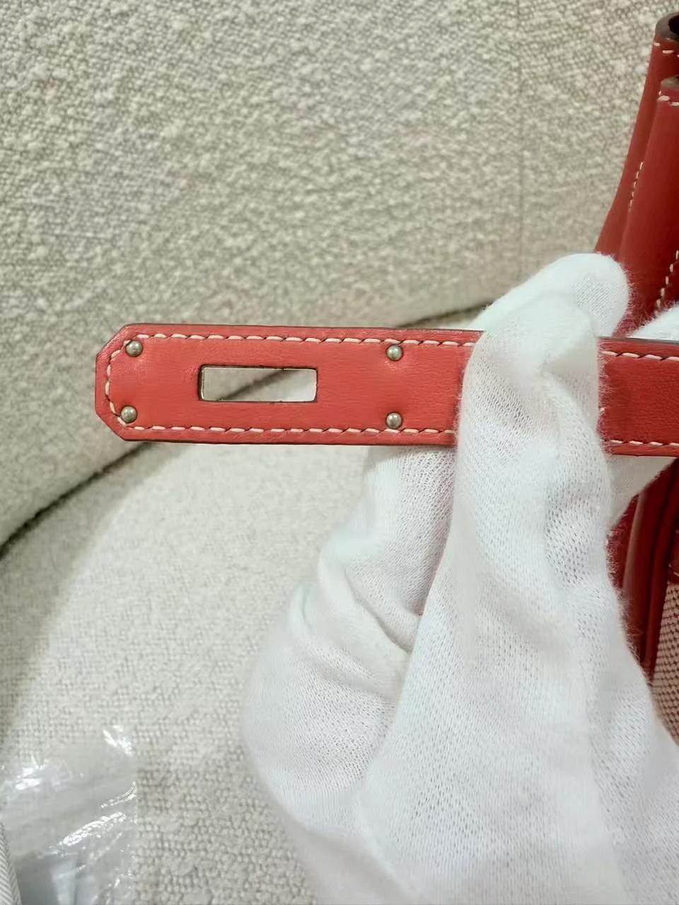 Excellent ( Rank SA ) HERMÈS Birkin Ghillies 35 Sanguine (9M) Swift Toile H canvas Palladium hardware Square Q (2013) - 20