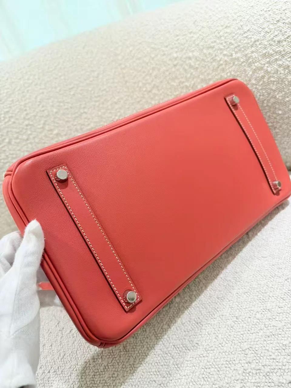 Excellent ( Rank SA ) HERMÈS Birkin Ghillies 35 Sanguine (9M) Swift Toile H canvas Palladium hardware Square Q (2013) - 16