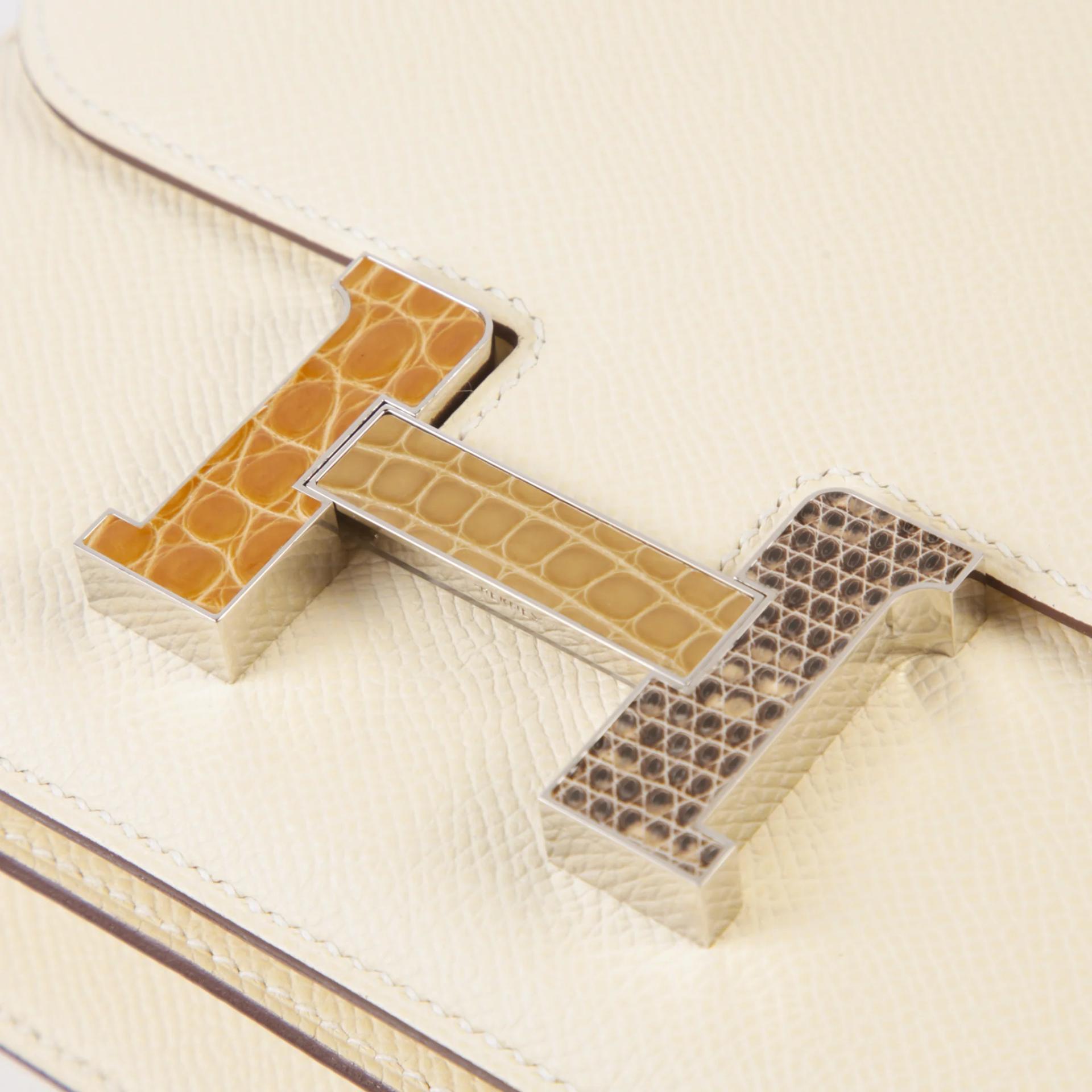 A美品 HERMÈS 愛馬仕 Constance 康康 Mini 19 Mirror I2 奶油白 Nata Epsom牛皮 蜥蜴扣 其他 B刻 2023年 - 8