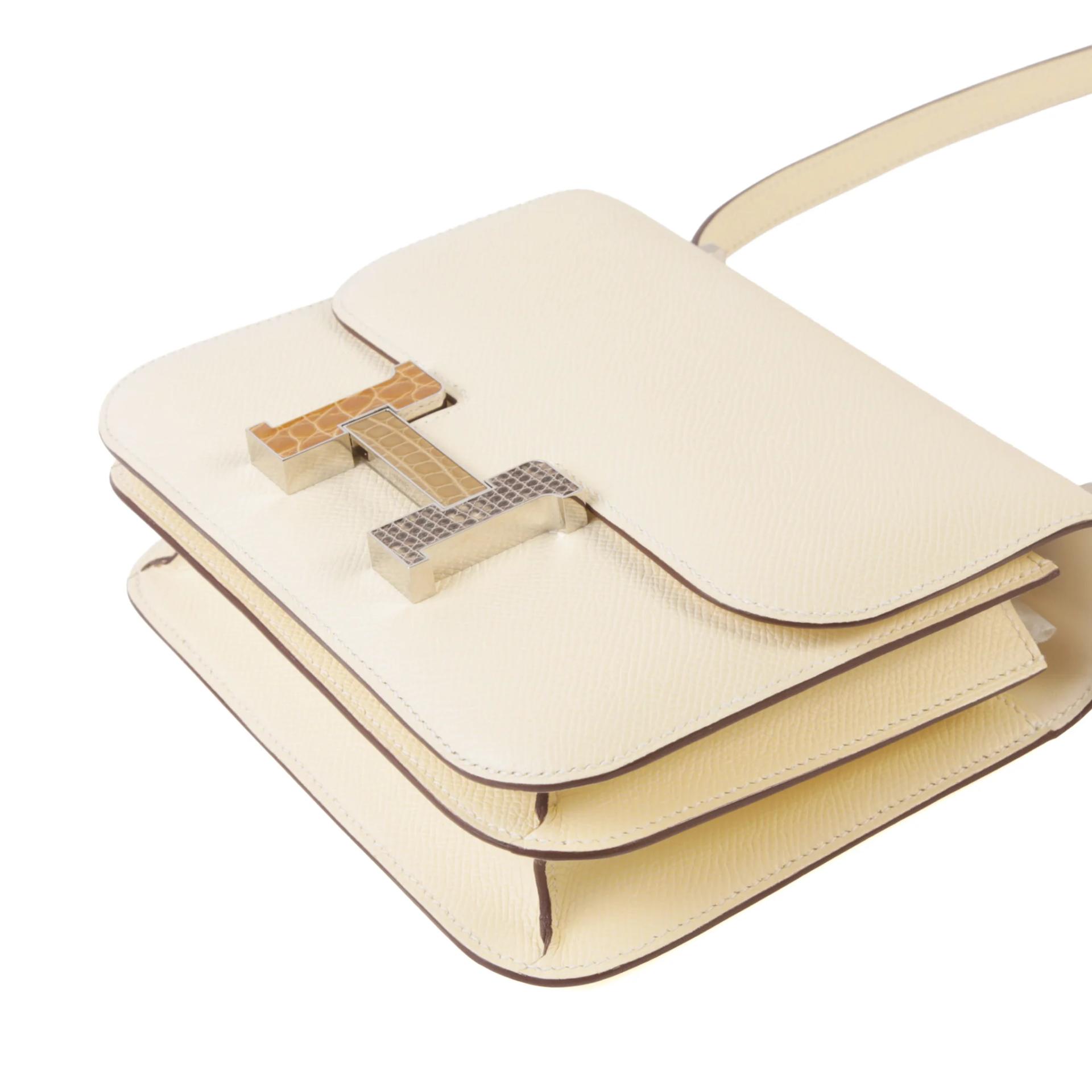 A美品 HERMÈS 愛馬仕 Constance 康康 Mini 19 Mirror I2 奶油白 Nata Epsom牛皮 蜥蜴扣 其他 B刻 2023年 - 4