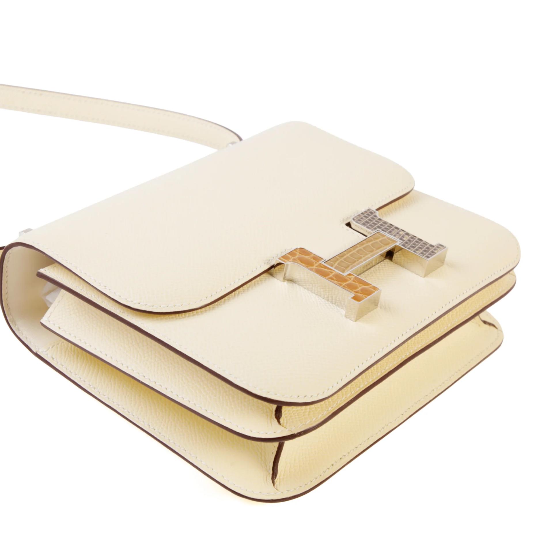 A美品 HERMÈS 愛馬仕 Constance 康康 Mini 19 Mirror I2 奶油白 Nata Epsom牛皮 蜥蜴扣 其他 B刻 2023年 - 5
