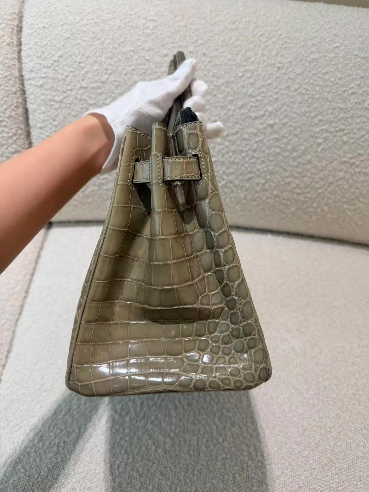 Very Good ( Rank A) HERMÈS Birkin 30 Gris Tourterelle (81) Shiny Niloticus Crocodile Gold hardware X (2016) - 10