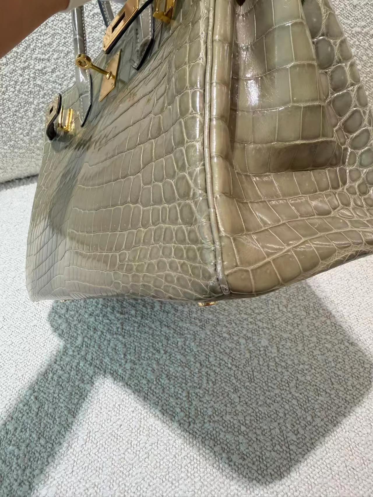 Very Good ( Rank A) HERMÈS Birkin 30 Gris Tourterelle (81) Shiny Niloticus Crocodile Gold hardware X (2016) - 19