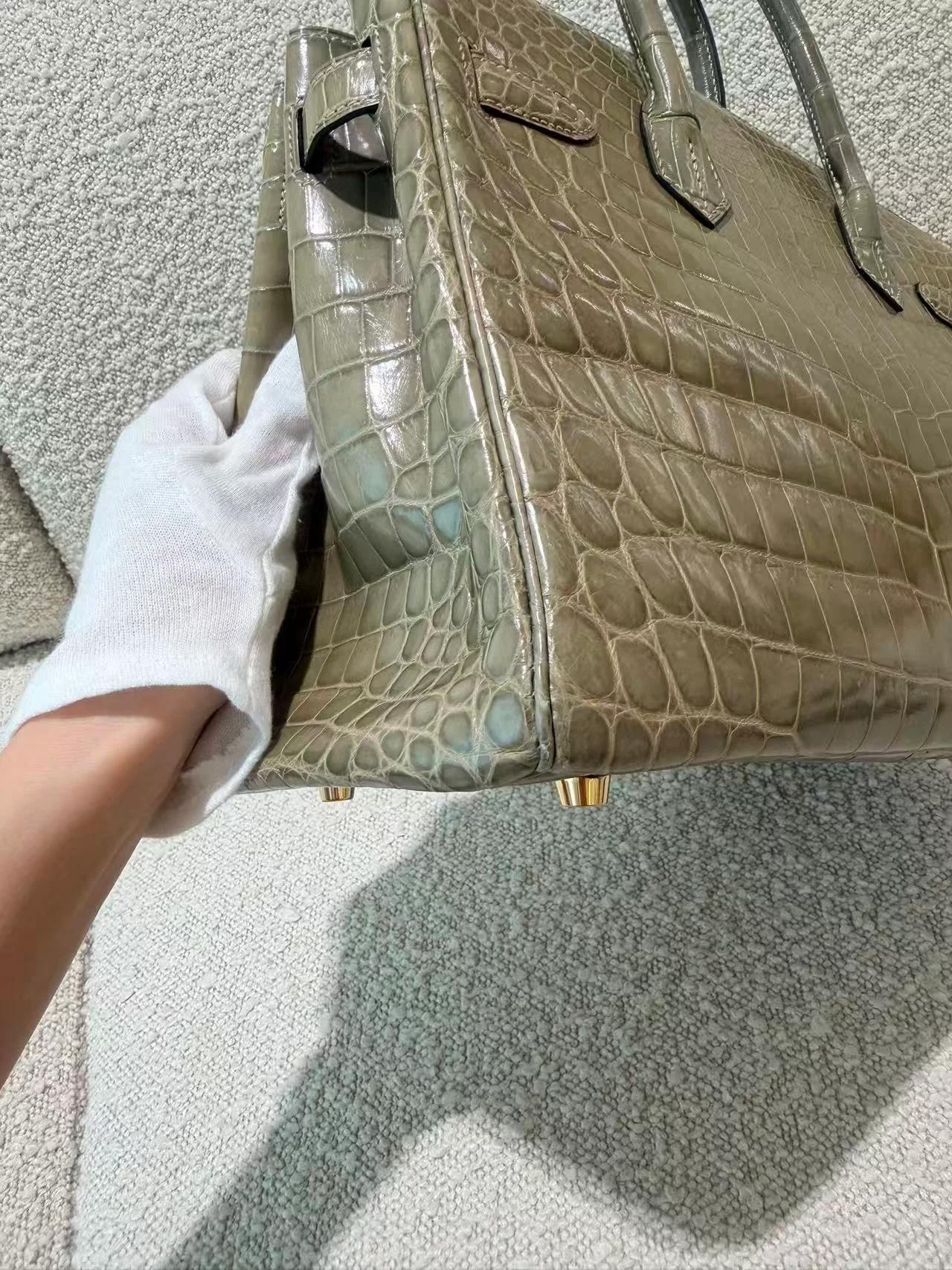 Very Good ( Rank A) HERMÈS Birkin 30 Gris Tourterelle (81) Shiny Niloticus Crocodile Gold hardware X (2016) - 20